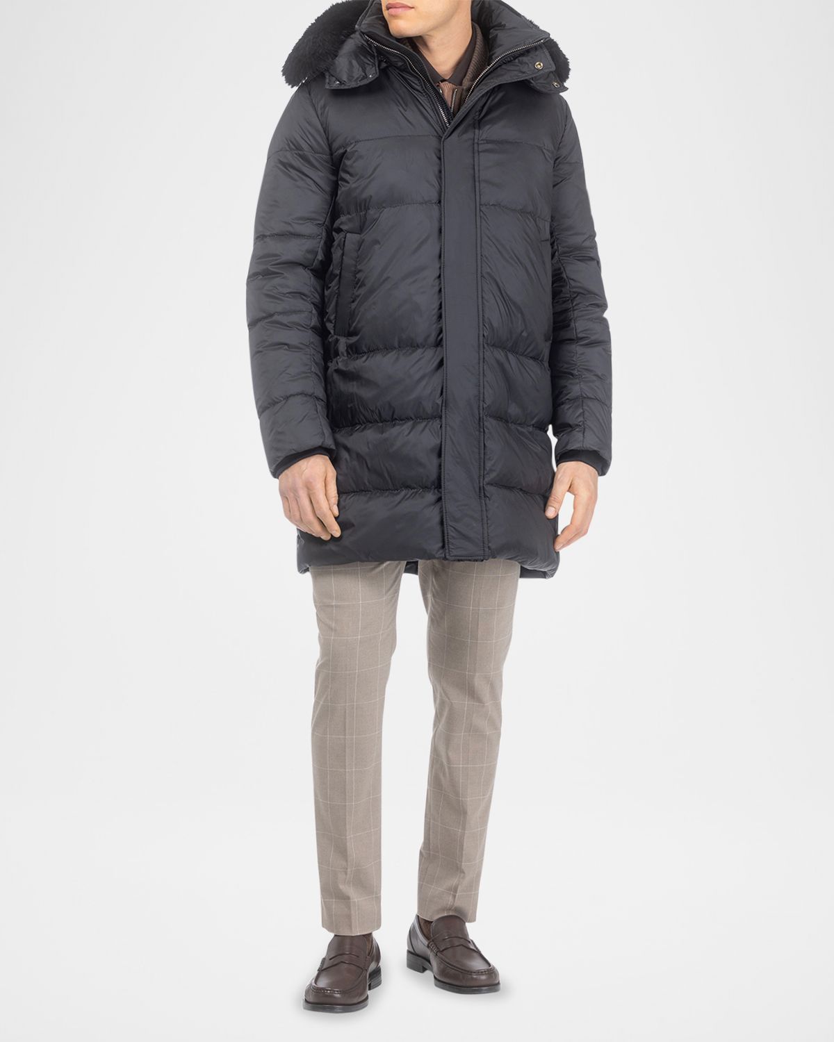 Gorski Men 's Apres-Ski Jacket With Detachable Toscana Lamb Shearling Hood Trim