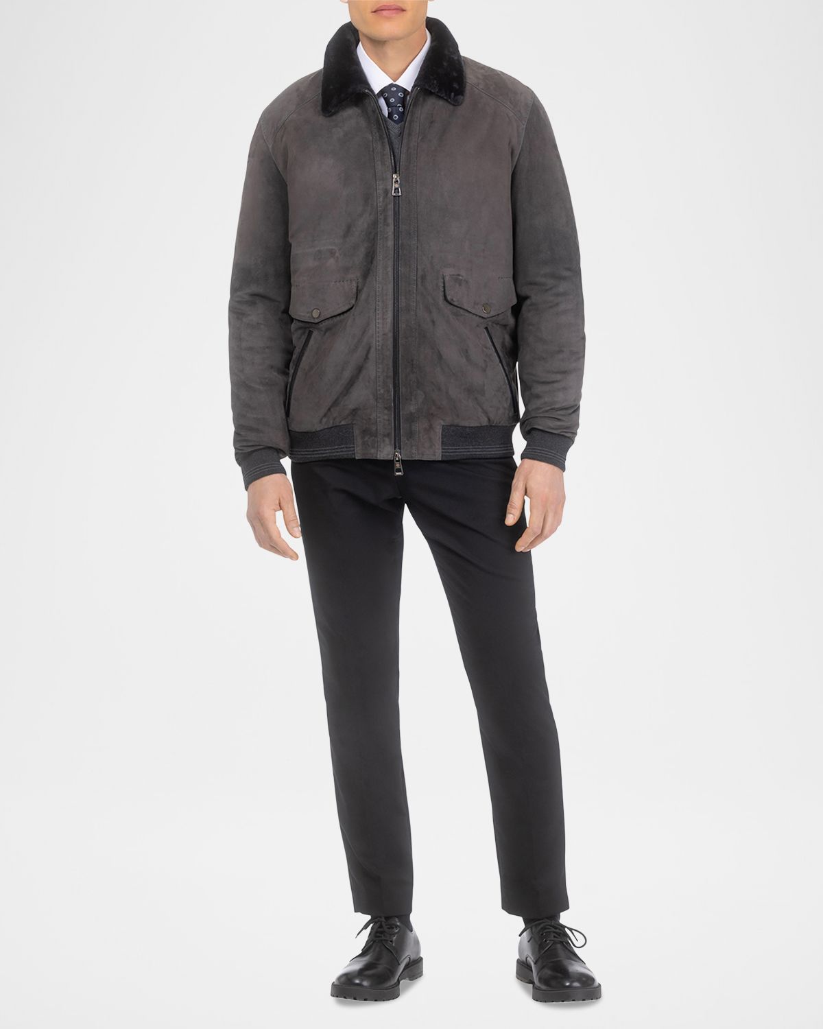 Gorski Men 's Suede Jacket With Select Shearling Lamb Lining