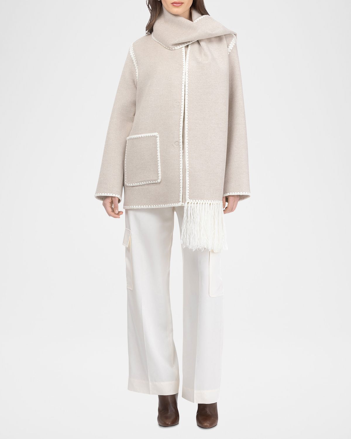 Gorski Cashmere-Wool Jacket With Detachable Scarf