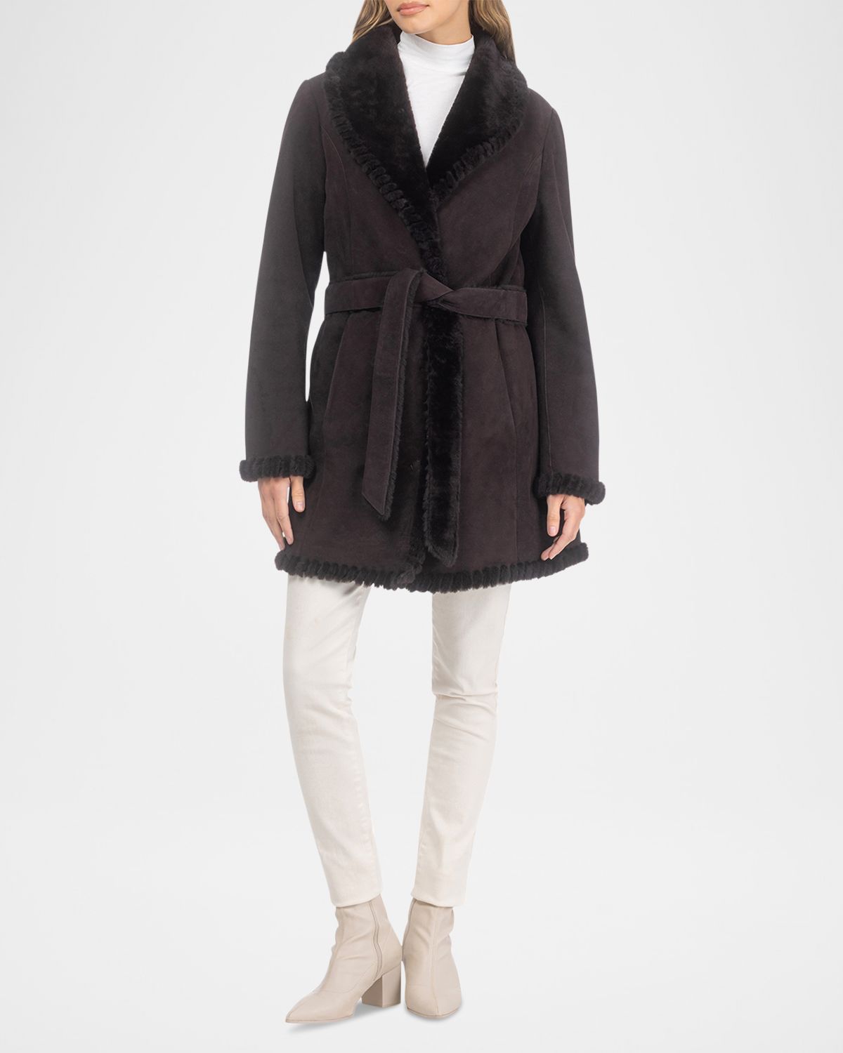 Gorski Merino Shearling Lamb Belted Stroller With Whipstitch Trim