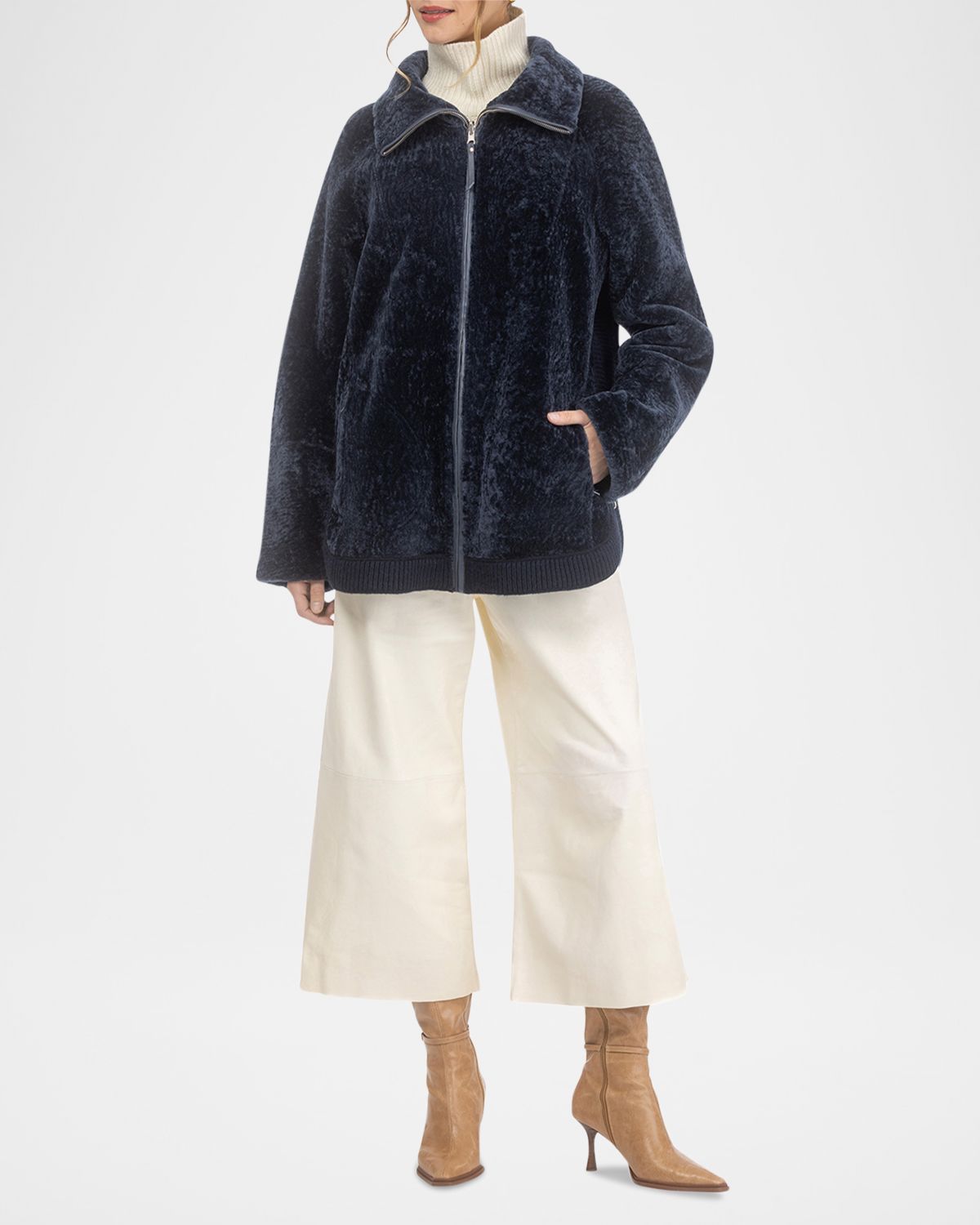 Gorski Textured Shearling Lamb Zip Jacket