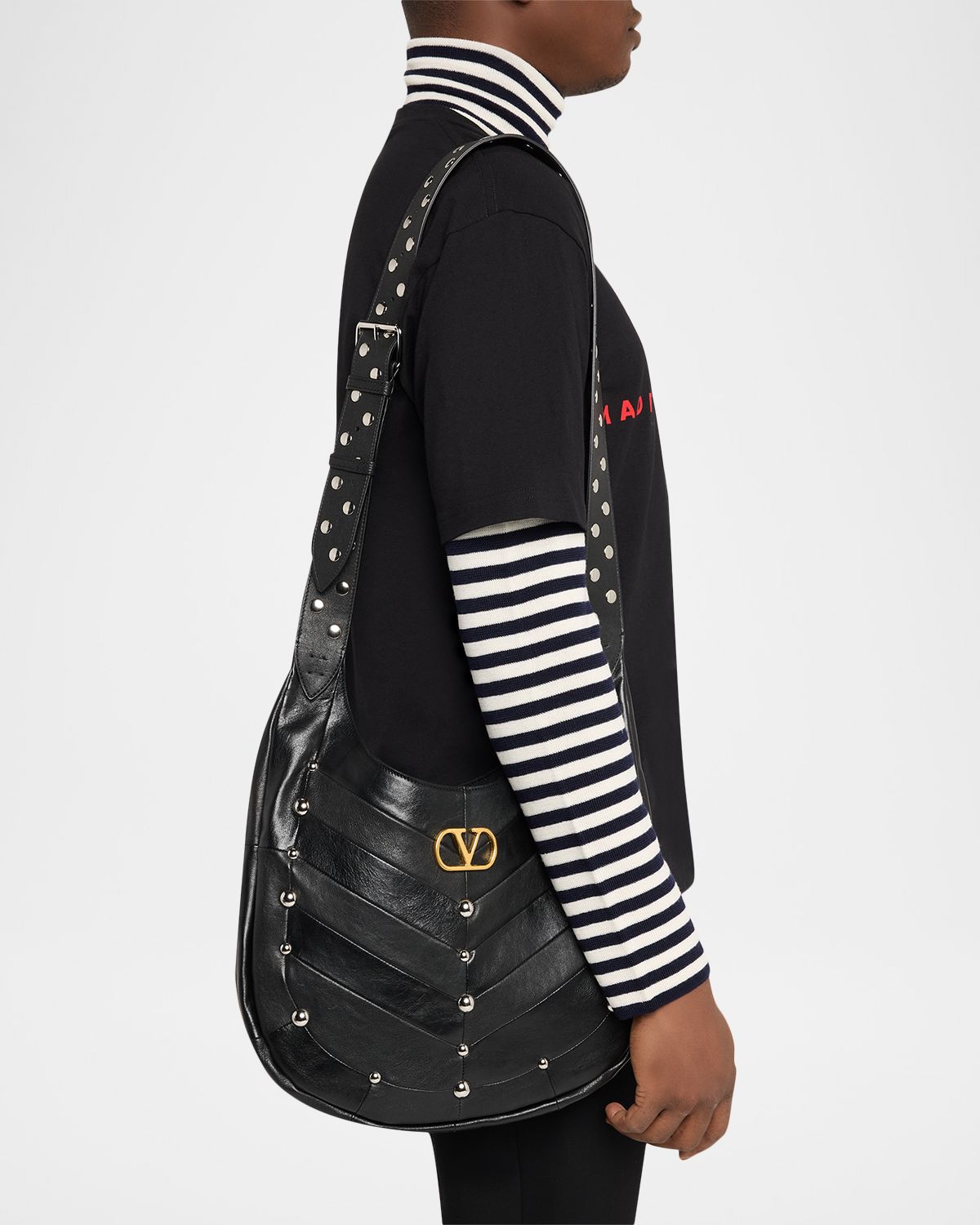 Valentino Garavani Hoboho Hobo Bag in Chevron Nappa Leather with Studs