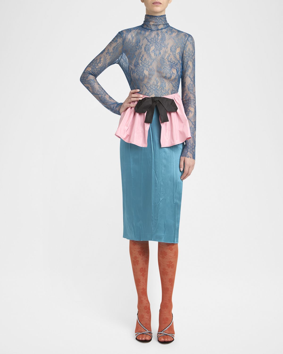 Valentino Garavani Lace Colorblock Peplum Dress