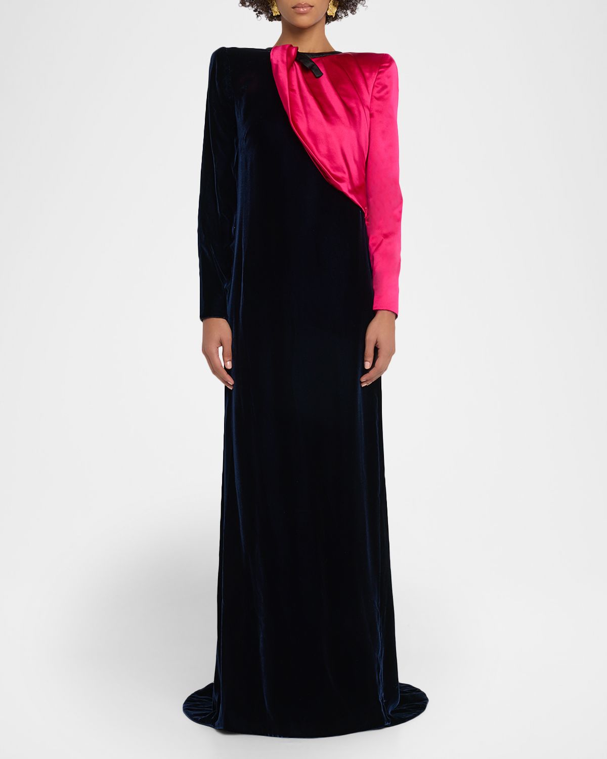 Valentino Garavani Velvet And Satin Strong-Shoulder Gown | Thumbnail 5 Valentino Garavani Velvet And Satin Strong-Shoulder Gown | Thumbnail 5
