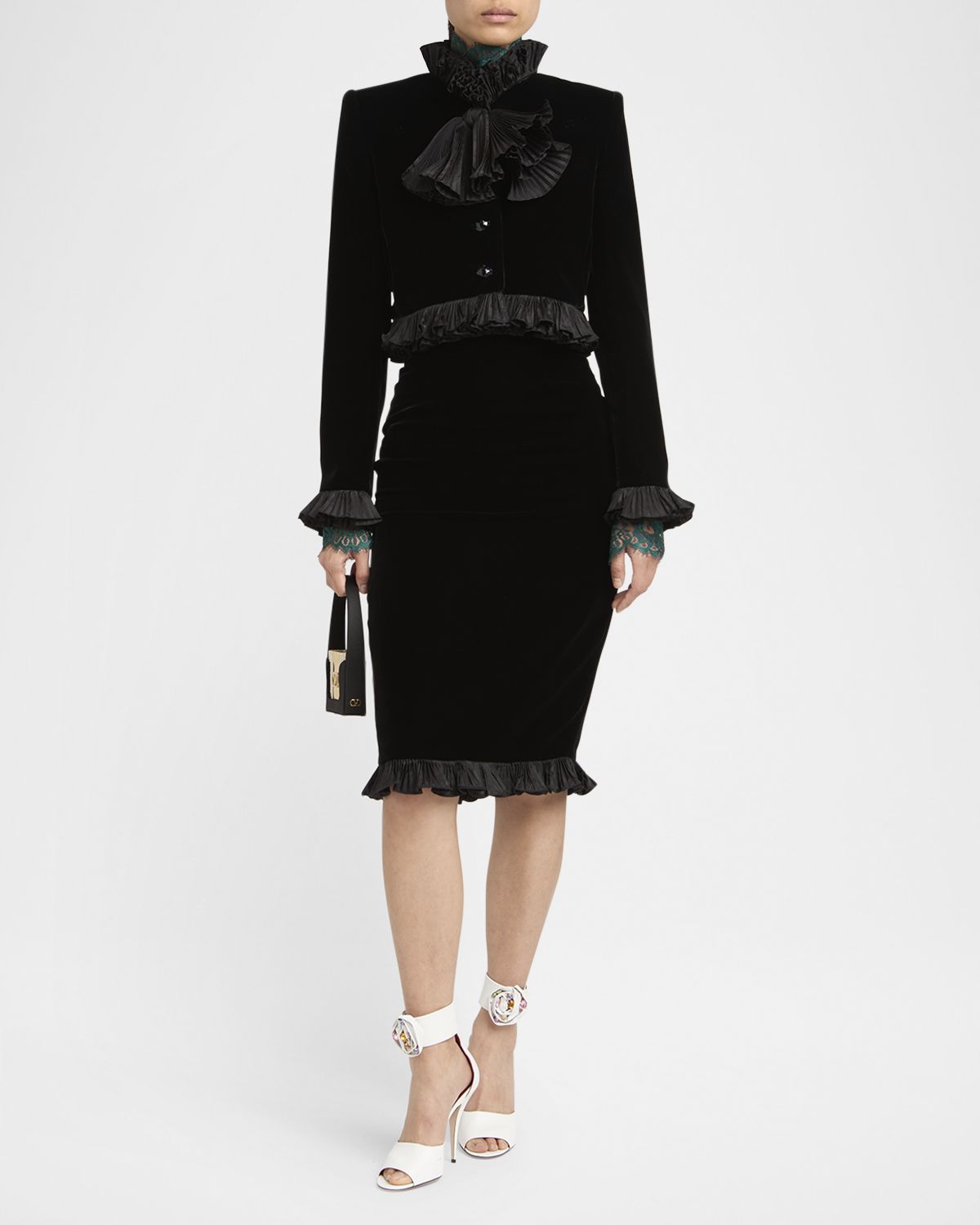 Valentino Garavani Ruffle Hem Velvet Pencil Skirt