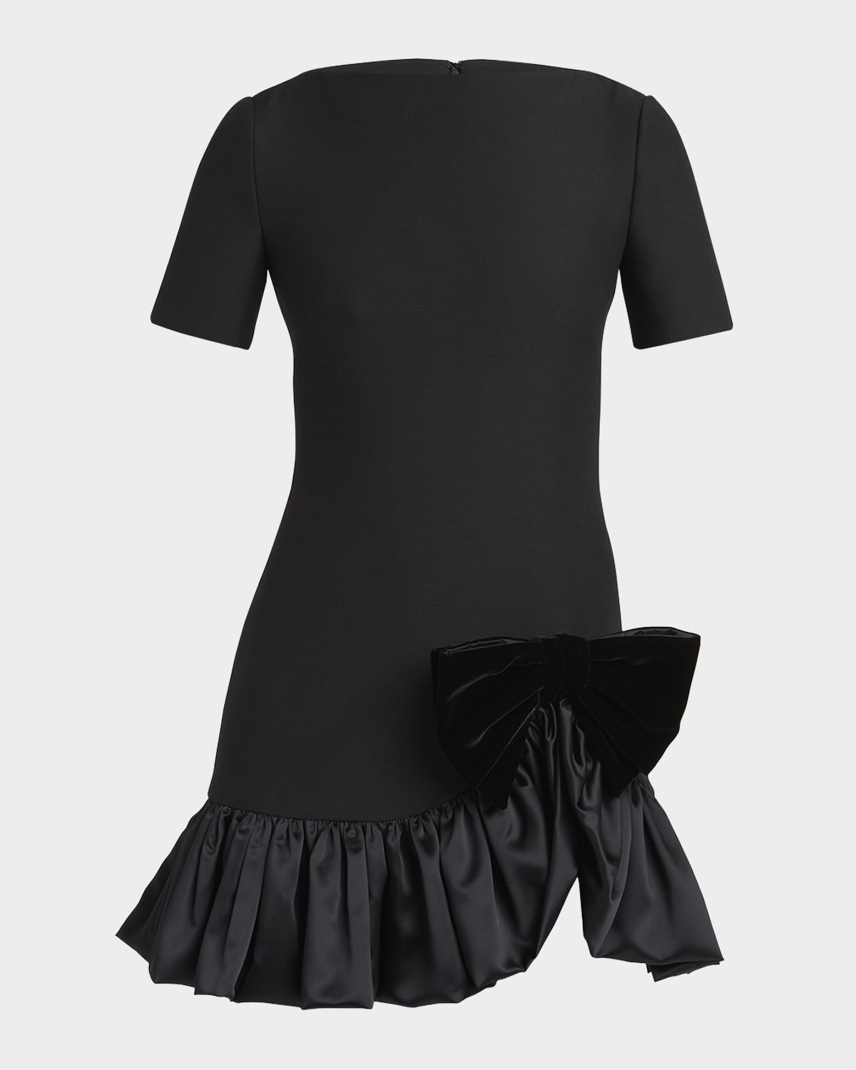 Valentino Garavani Velvet Bow Ruffle Short-Sleeve Mini Dress
