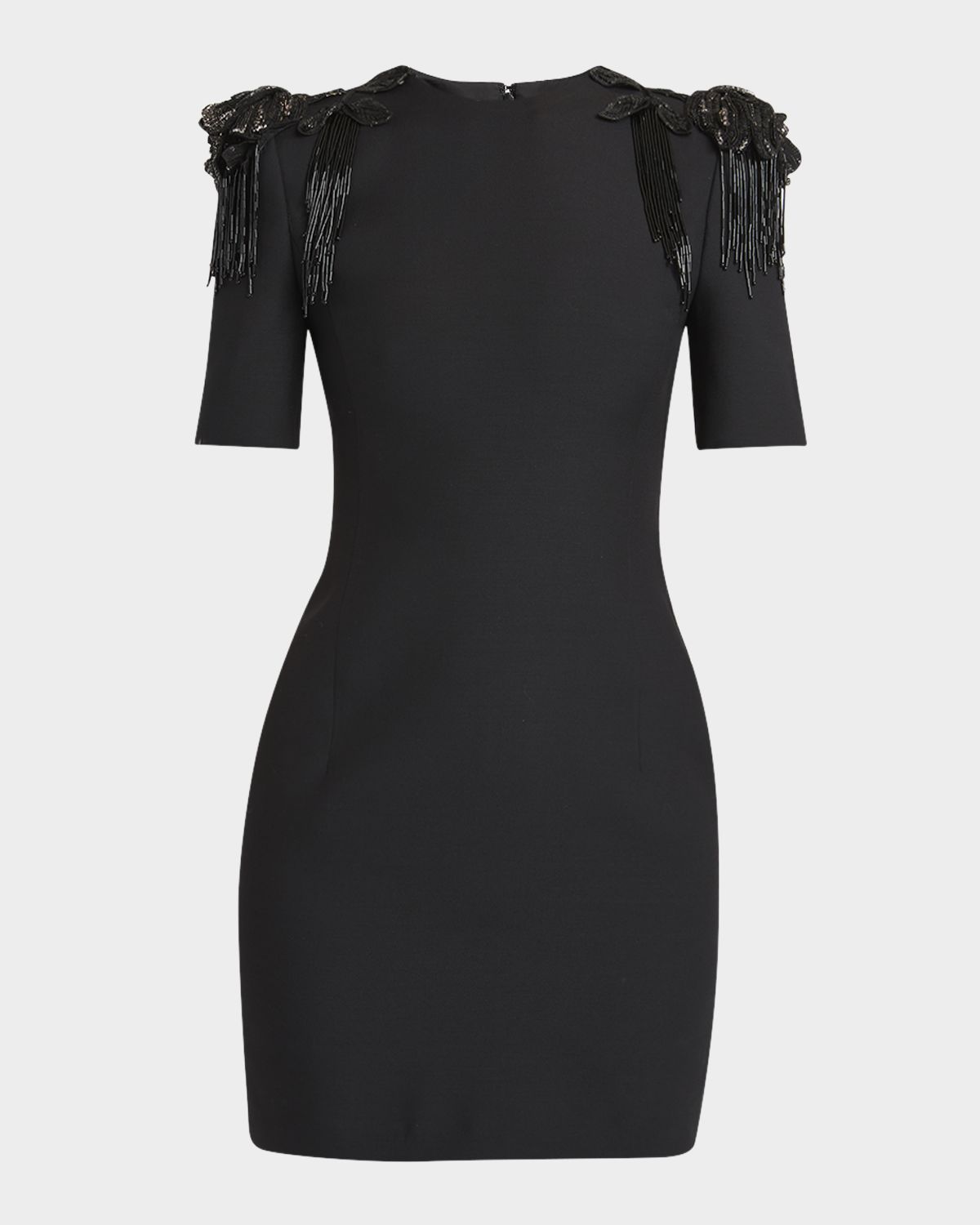 Valentino Garavani Embroidered Strong-Shoulder Crepe Mini Dress