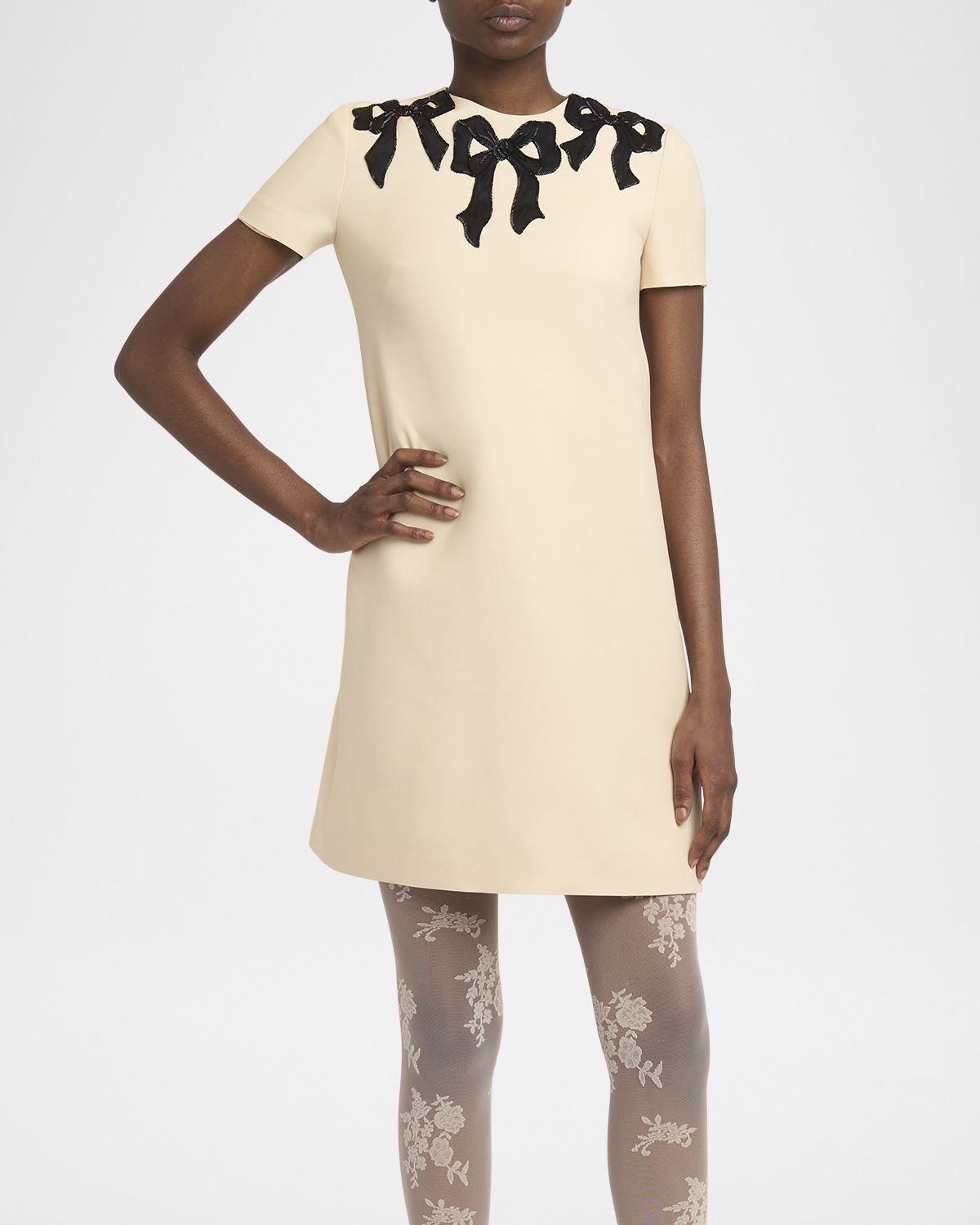 Valentino Garavani Embroidered Bow Satin Crepe Mini Dress