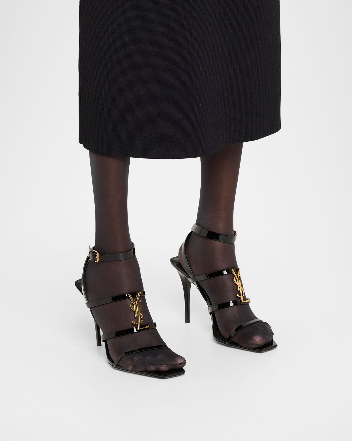 Saint Laurent Cassandra YSL Medallion Leather Stiletto Sandals