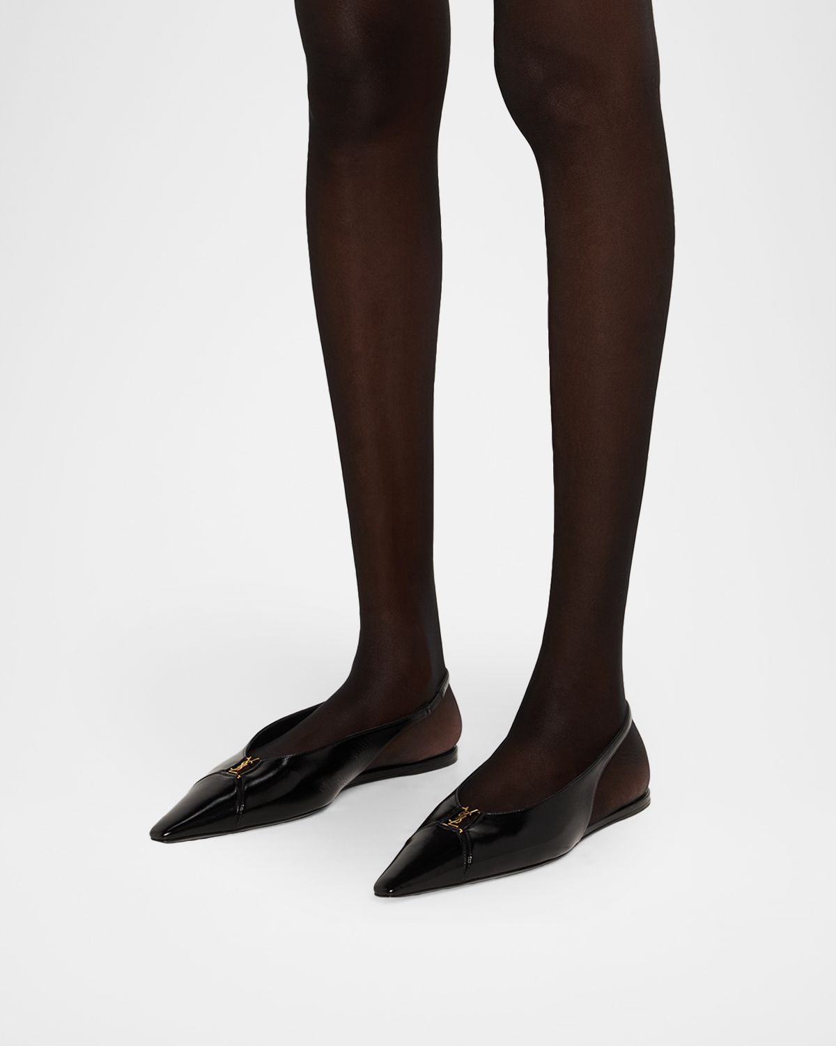 Saint Laurent Babylone Leather YSL Slingback Ballerina Flats