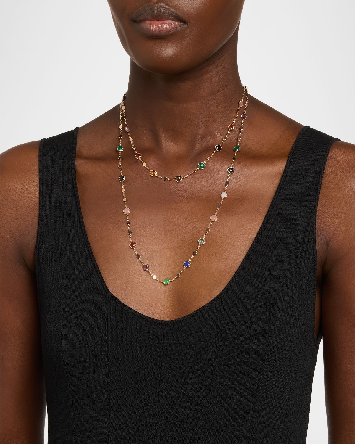 Pasquale Bruni 18K Rose Gold Figlia dei Fiori Long Necklace with Multicolor Stones