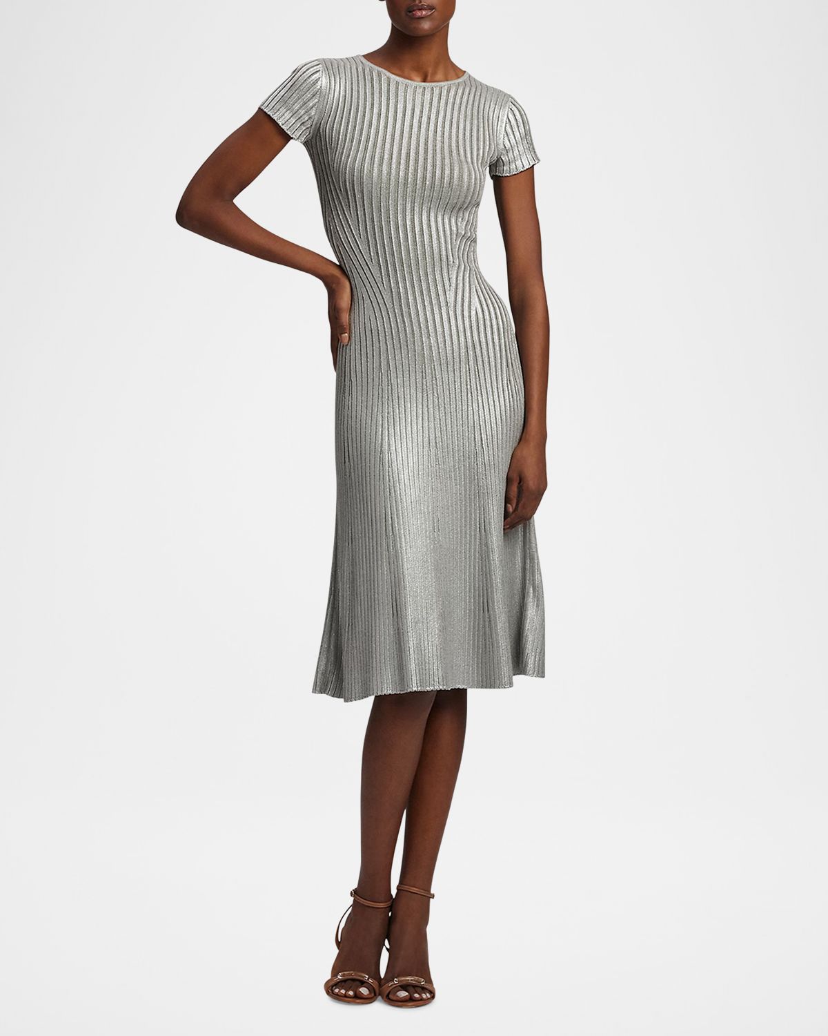 Ralph Lauren Collection Foil Rib Crewneck Dress
