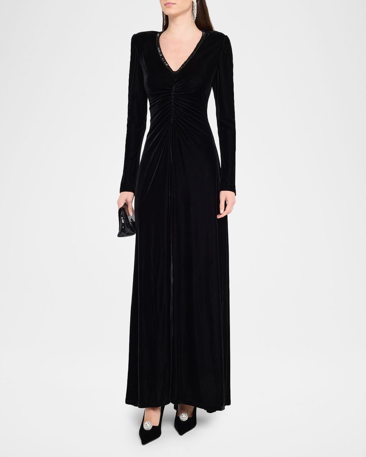 Atelier Prabal Gurung Maude Ruched Bead-Trim Gown