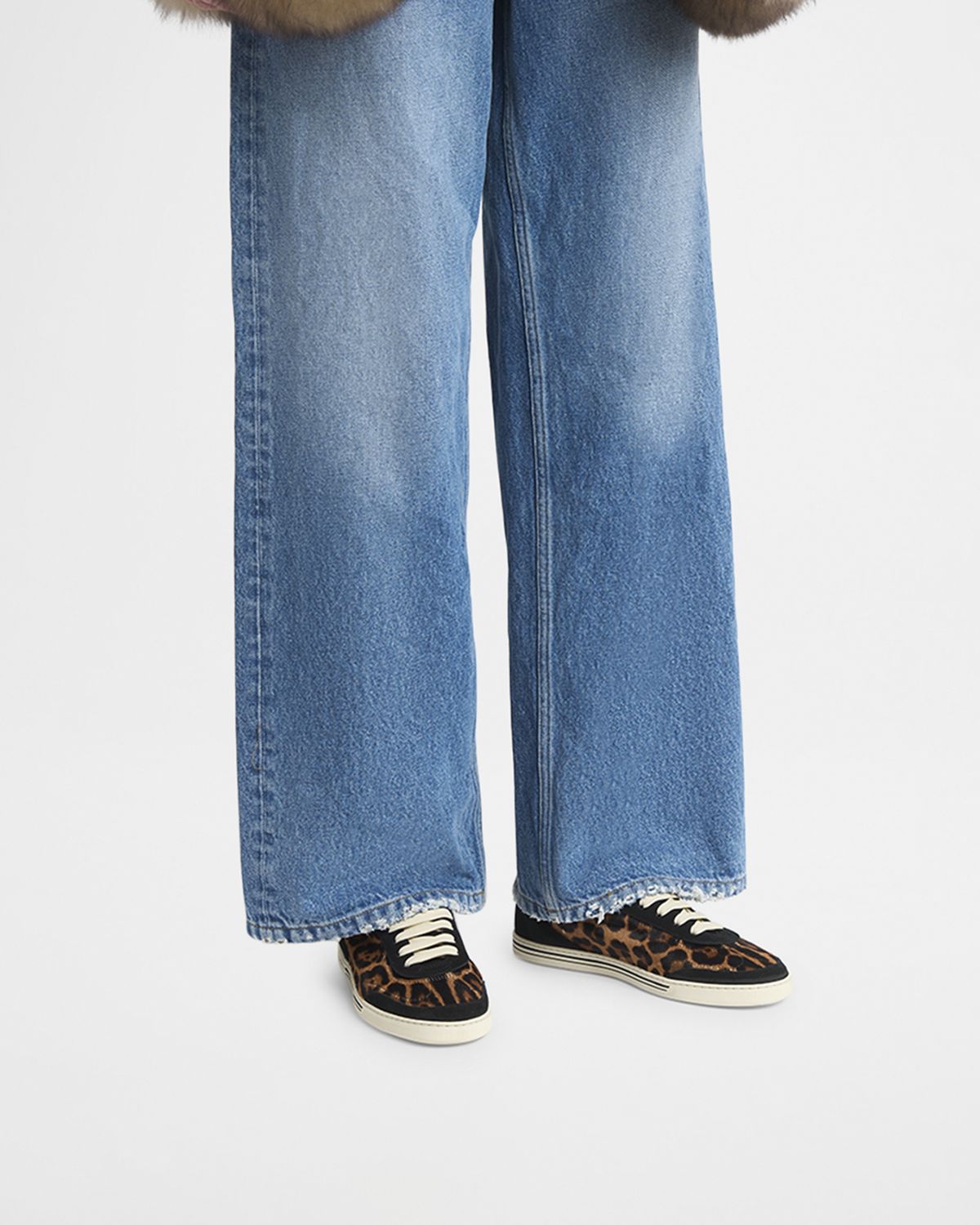 Dolce & Gabbana Leopard Calf Hair and Suede Low-Top Sneakers