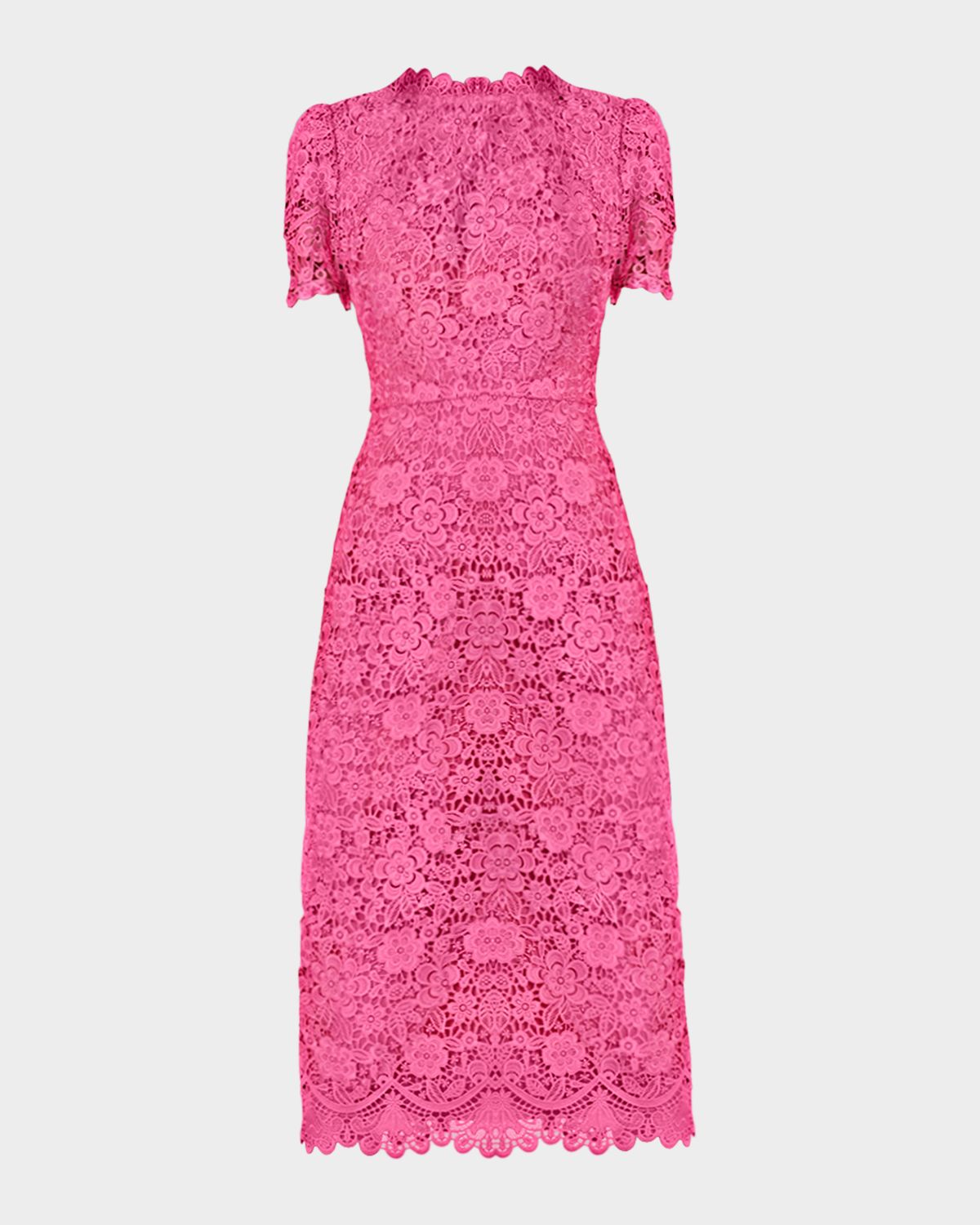 Shoshanna Vivienne Scalloped Floral Lace Midi Dress - Women's Clothing