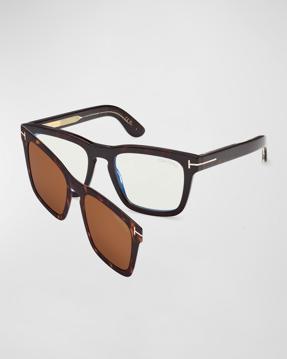 TOM FORD Men 's Icon Square Acetate Blue Block Optical Glasses with Clip-On Sunglasses