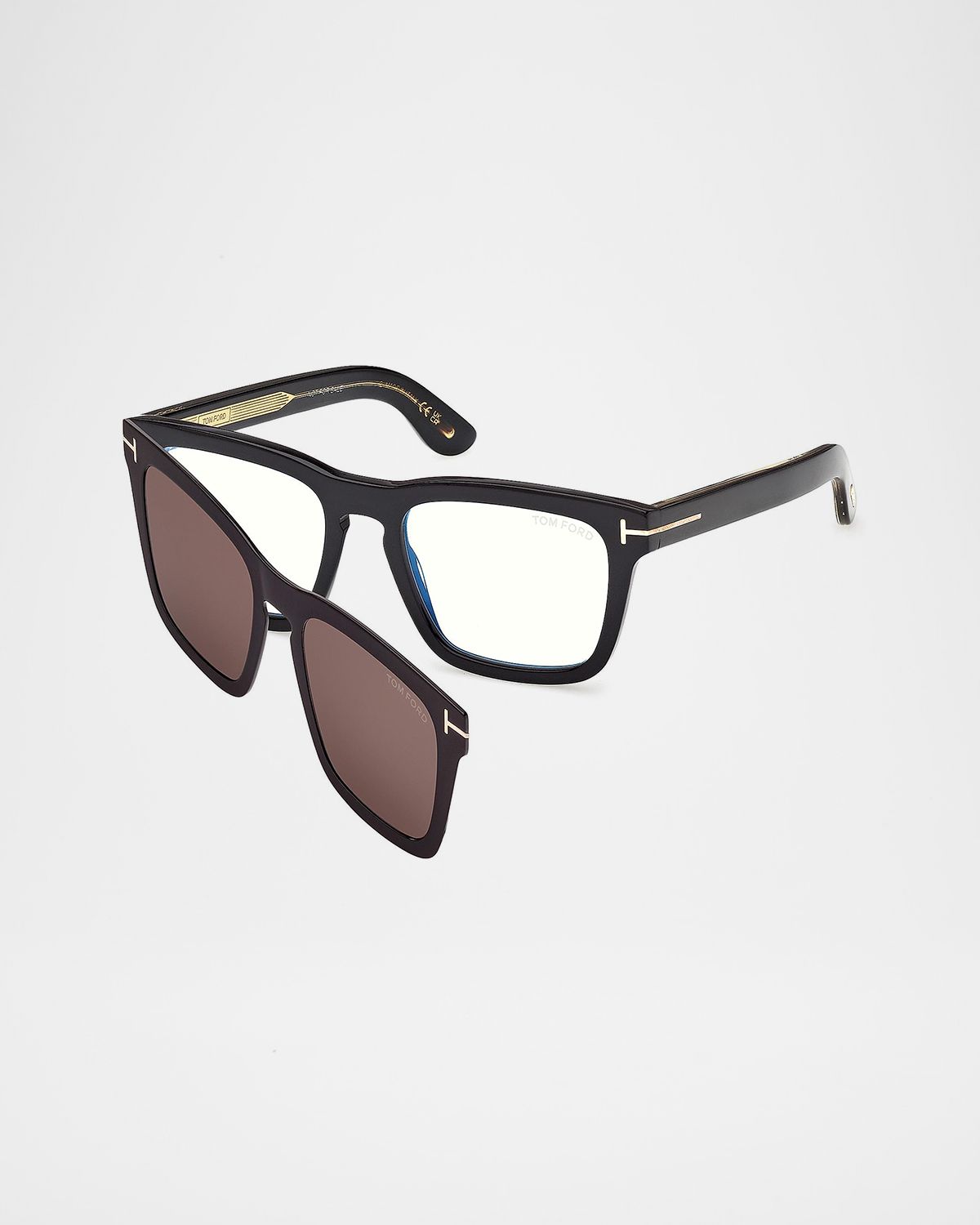 TOM FORD Men 's Icon Square Acetate Blue Block Optical Glasses with Clip-On Sunglasses