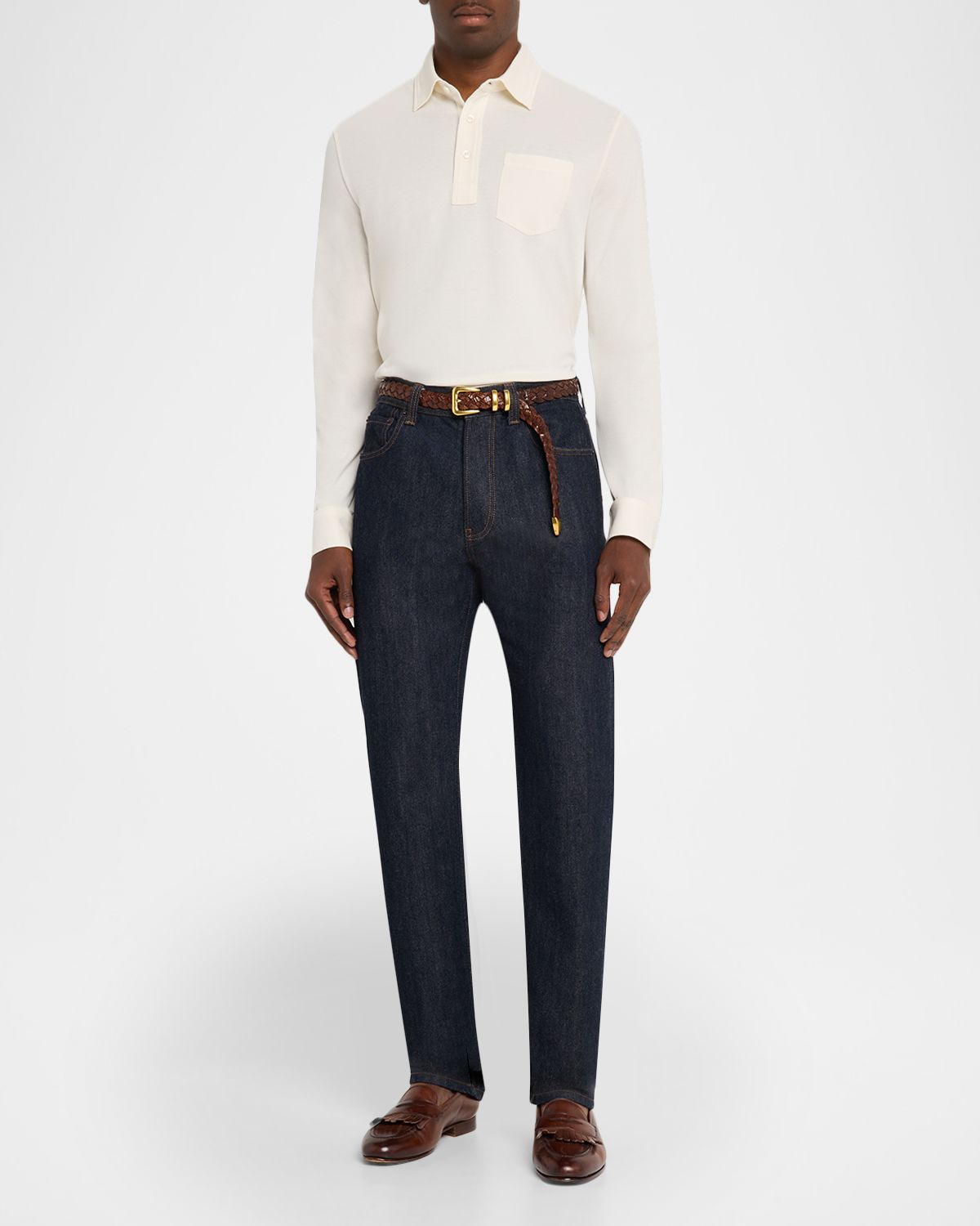 Ralph Lauren Purple Label Men 's Cotton and Cashmere Long-Sleeve Pocket Polo Shirt