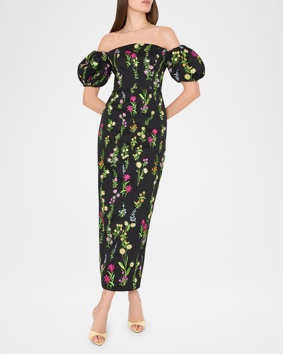 Milly Nira Off-Shoulder Embroidered Midi Dress