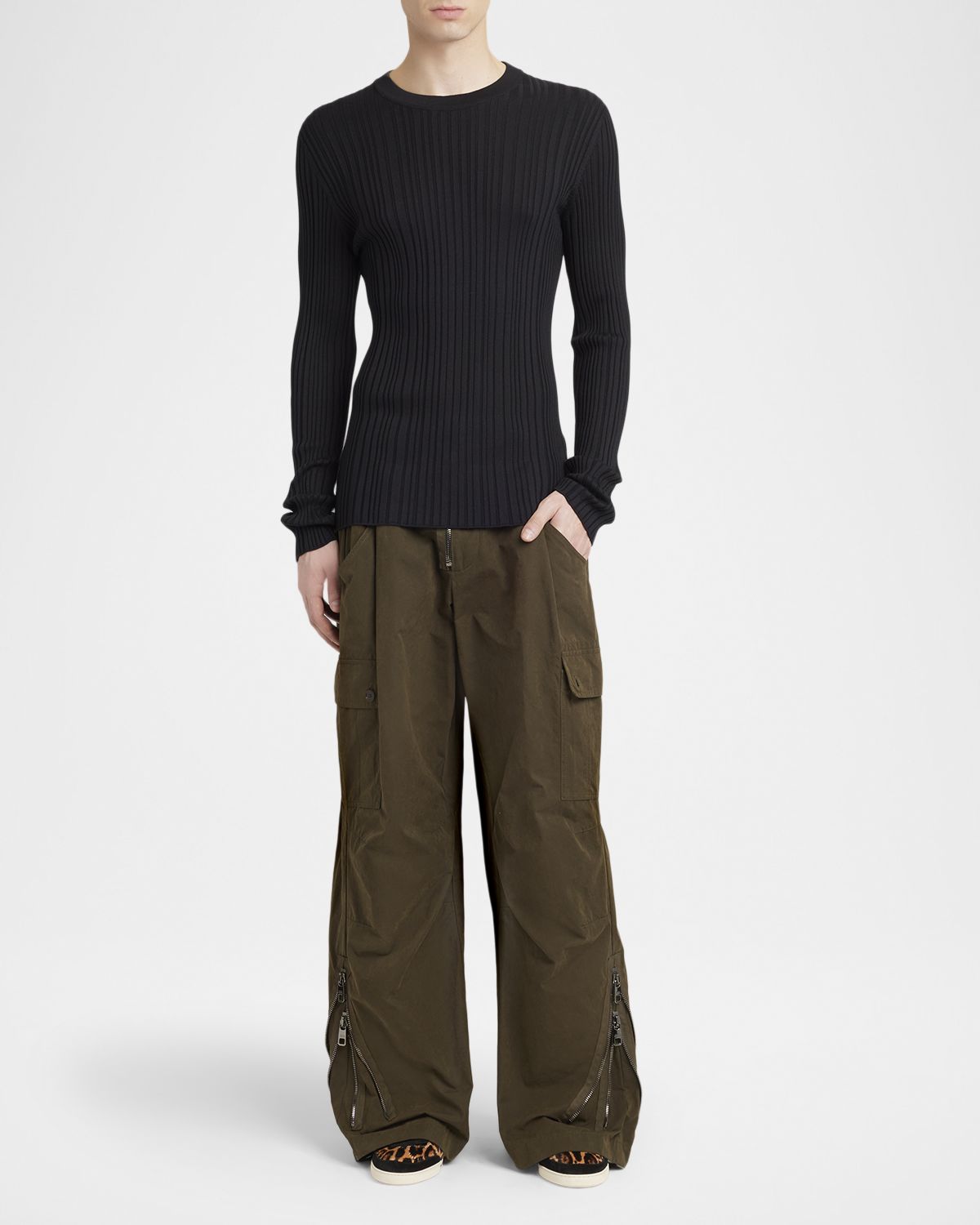 Dolce & Gabbana Men 's Silk and Cotton Ribbed Crewneck Sweater