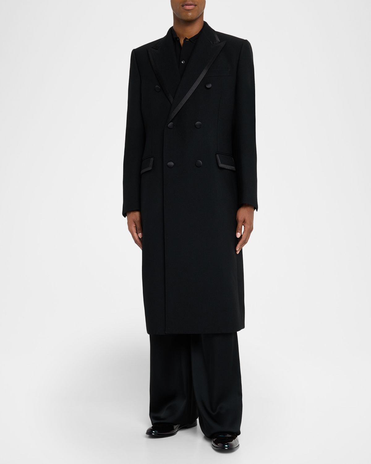 Dolce & Gabbana Men 's Silk-Trim Peak Lapel Double-Breasted Overcoat