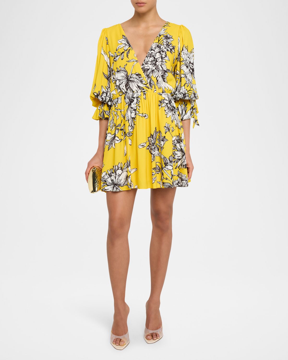 ALICE + OLIVIA Clarissa Blooming Wild Golden Hour Tie-Sleeve Mini Dress