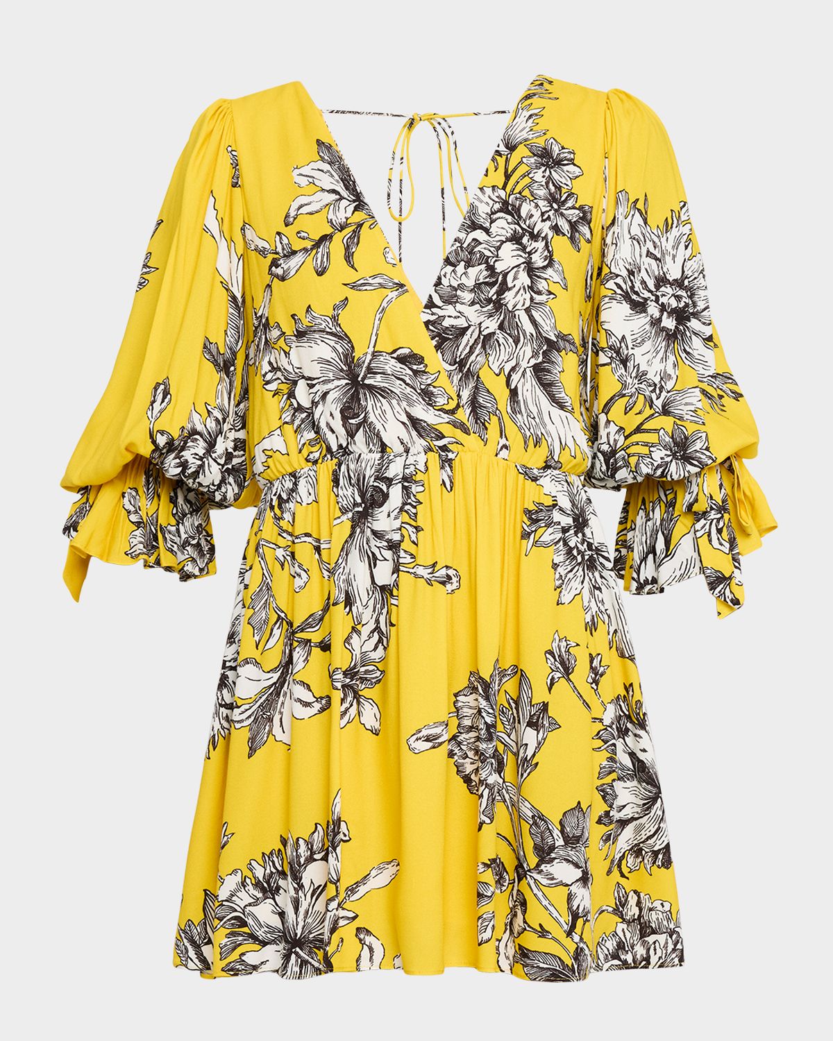 ALICE + OLIVIA Clarissa Blooming Wild Golden Hour Tie-Sleeve Mini Dress