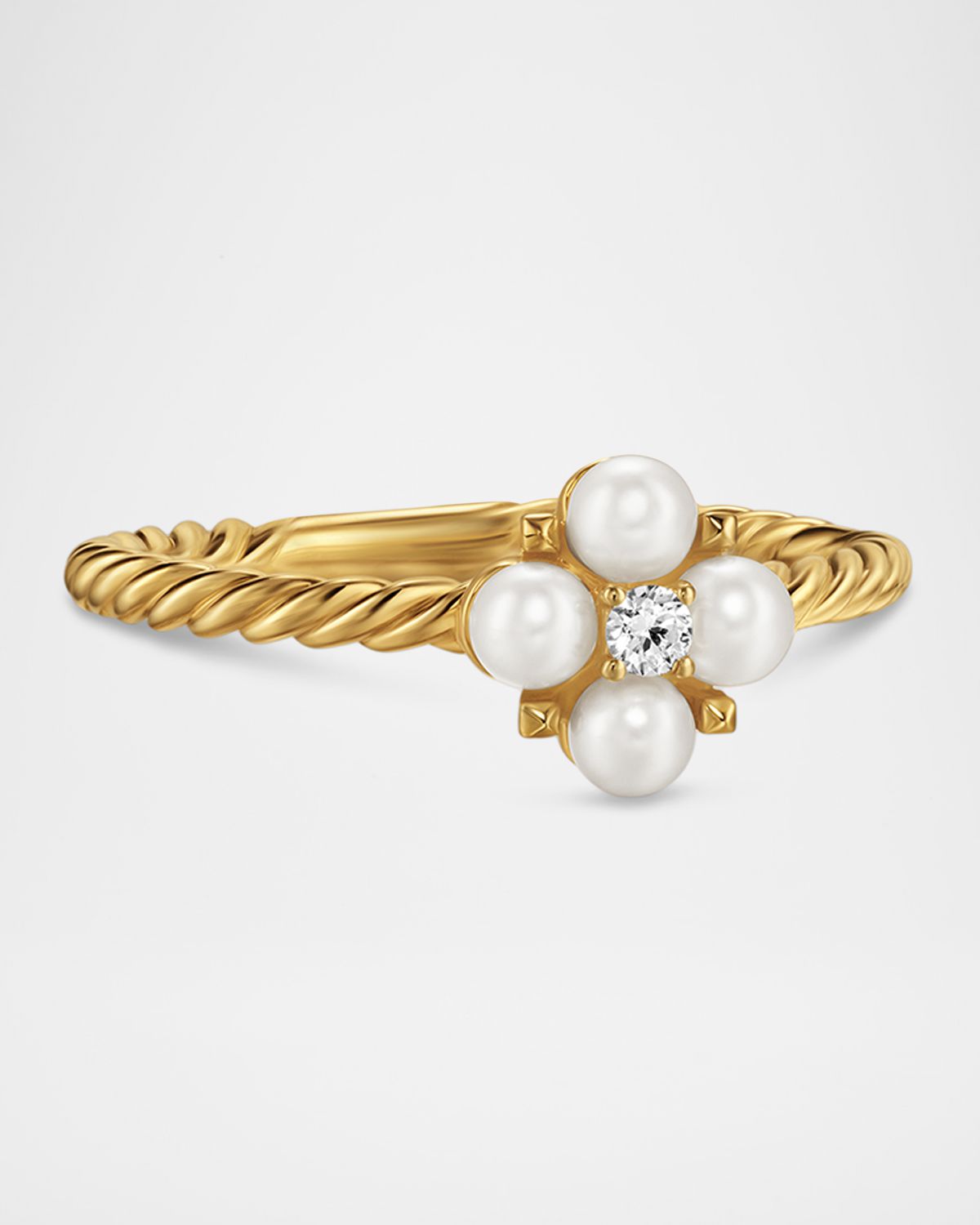 David Yurman Petite Modern Renaissance Pearl Ring with Diamond in 18K Gold, 7.9mm