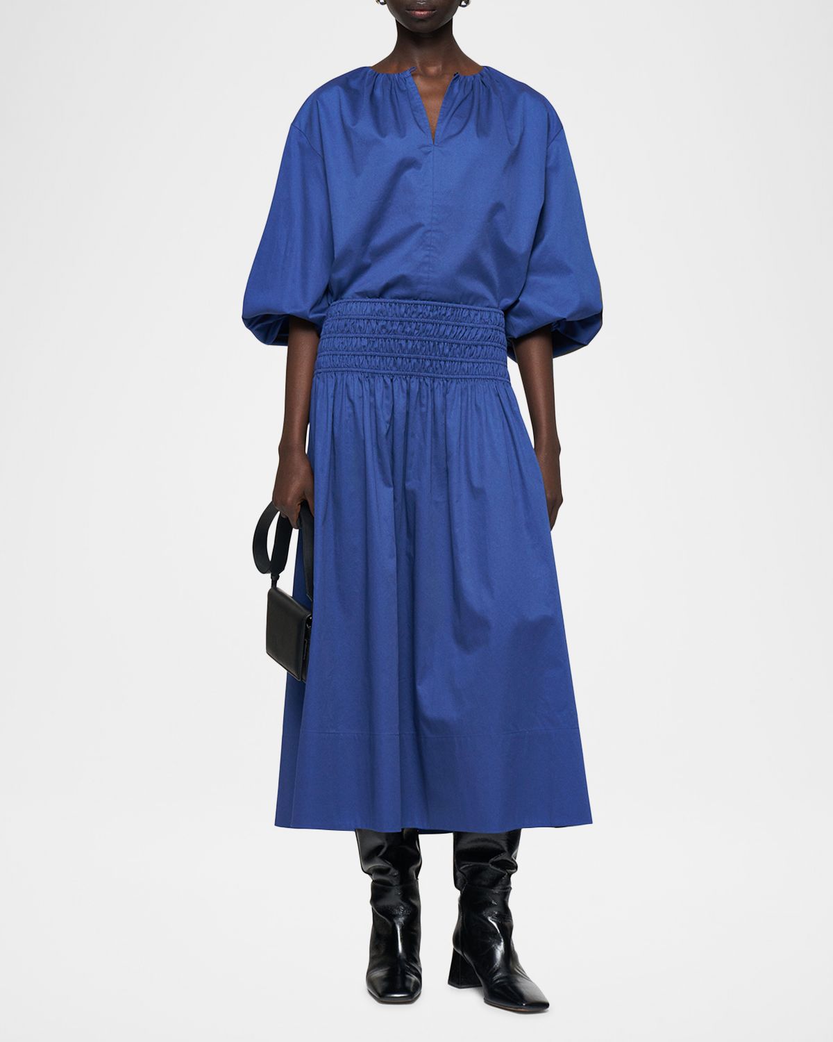 Joseph Leonie Smocked Cotton Midi Skirt