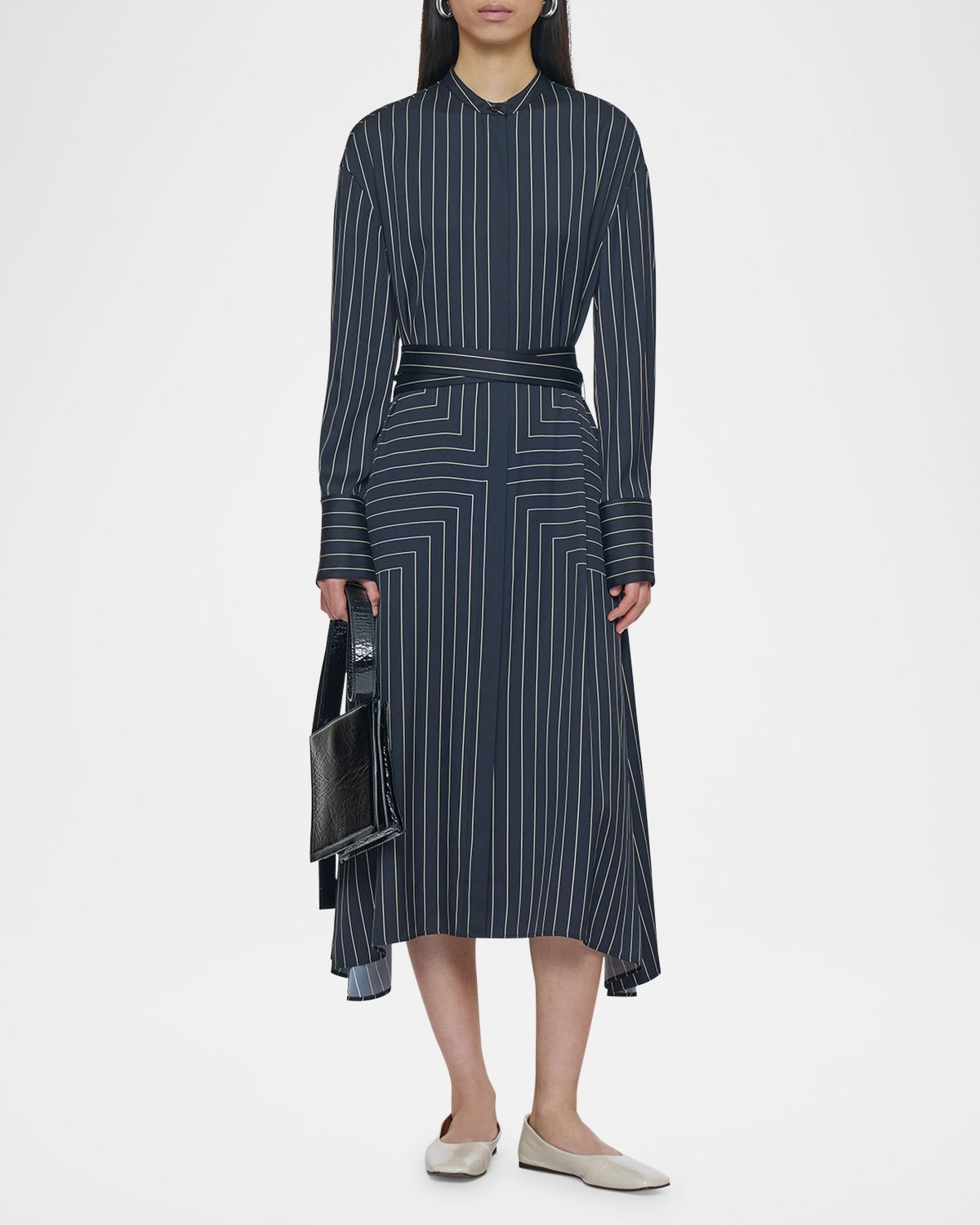 Joseph Orlana Striped Tie-Waist Midi Shirtdress