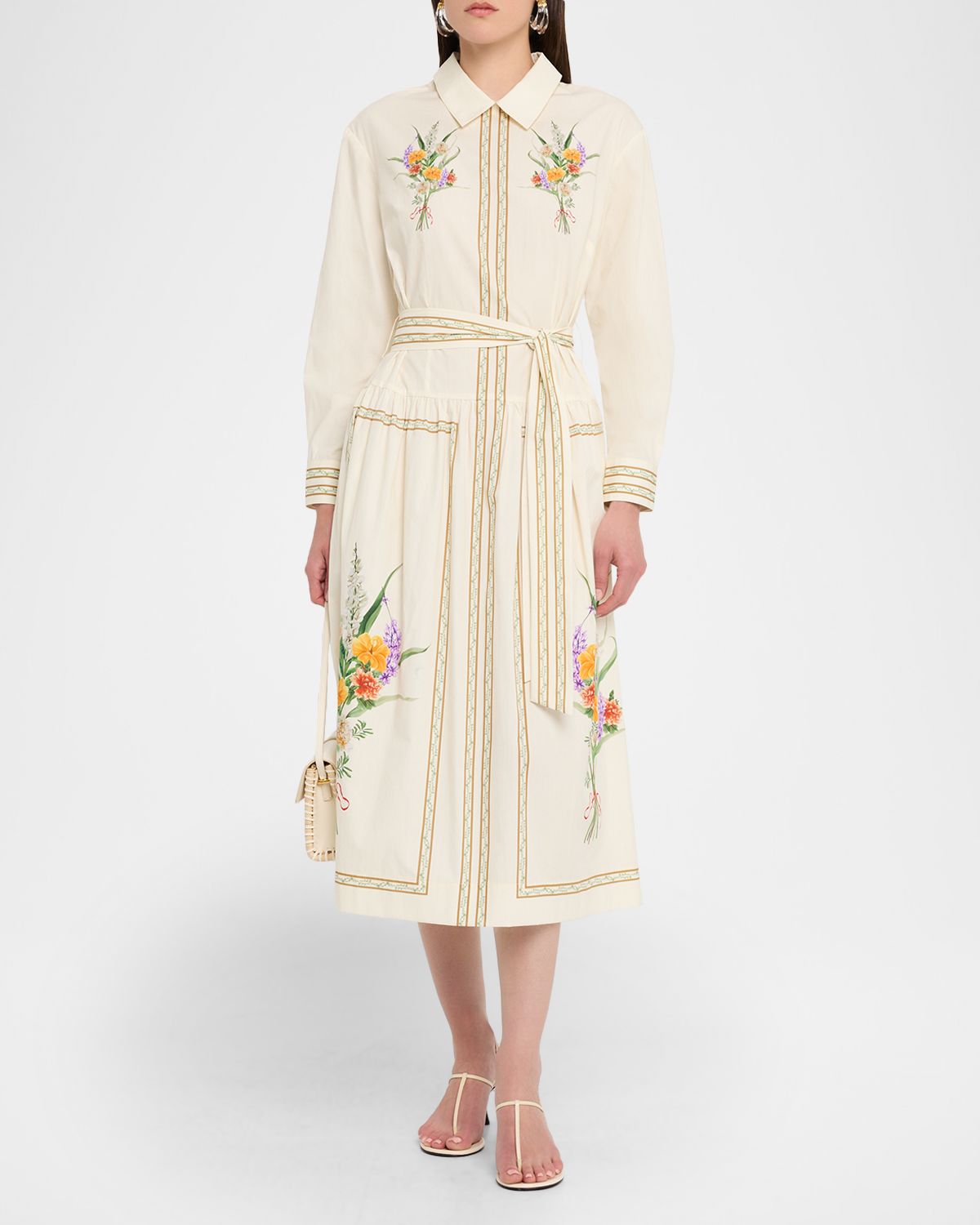 Rickie Freeman for Teri Jon Floral-Print Cotton Midi Shirtdress