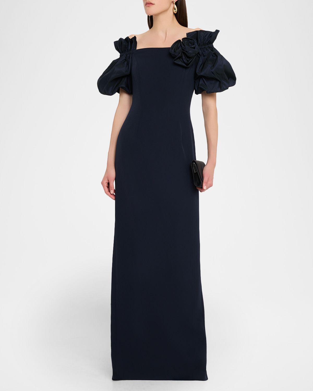 Rickie Freeman for Teri Jon Off-Shoulder Crepe Column Gown