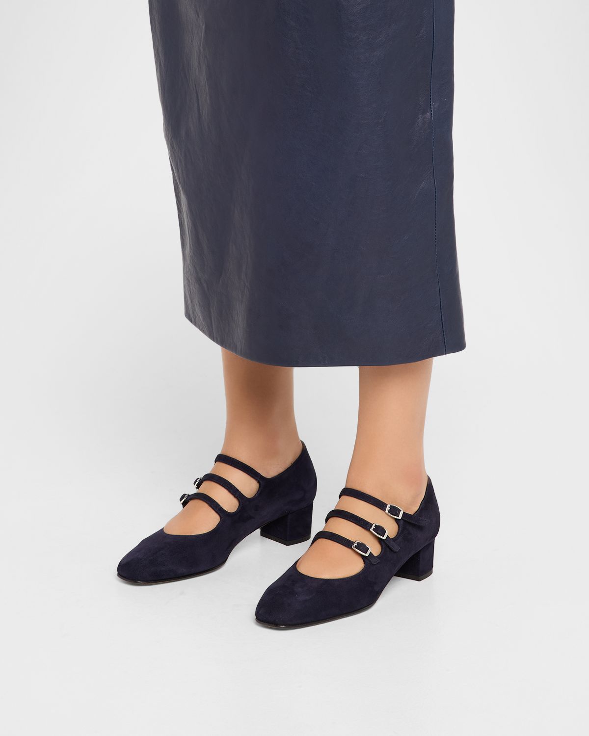 CAREL Kina Suede 3-Strap Mary Jane Pumps