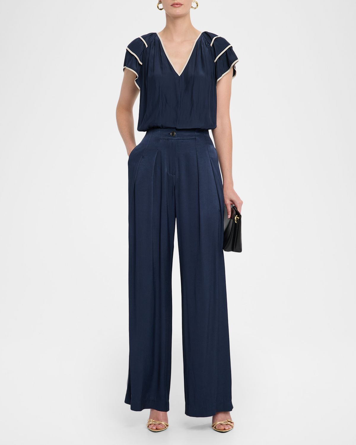 Ramy Brook Russell Satin Wide-Leg Pants