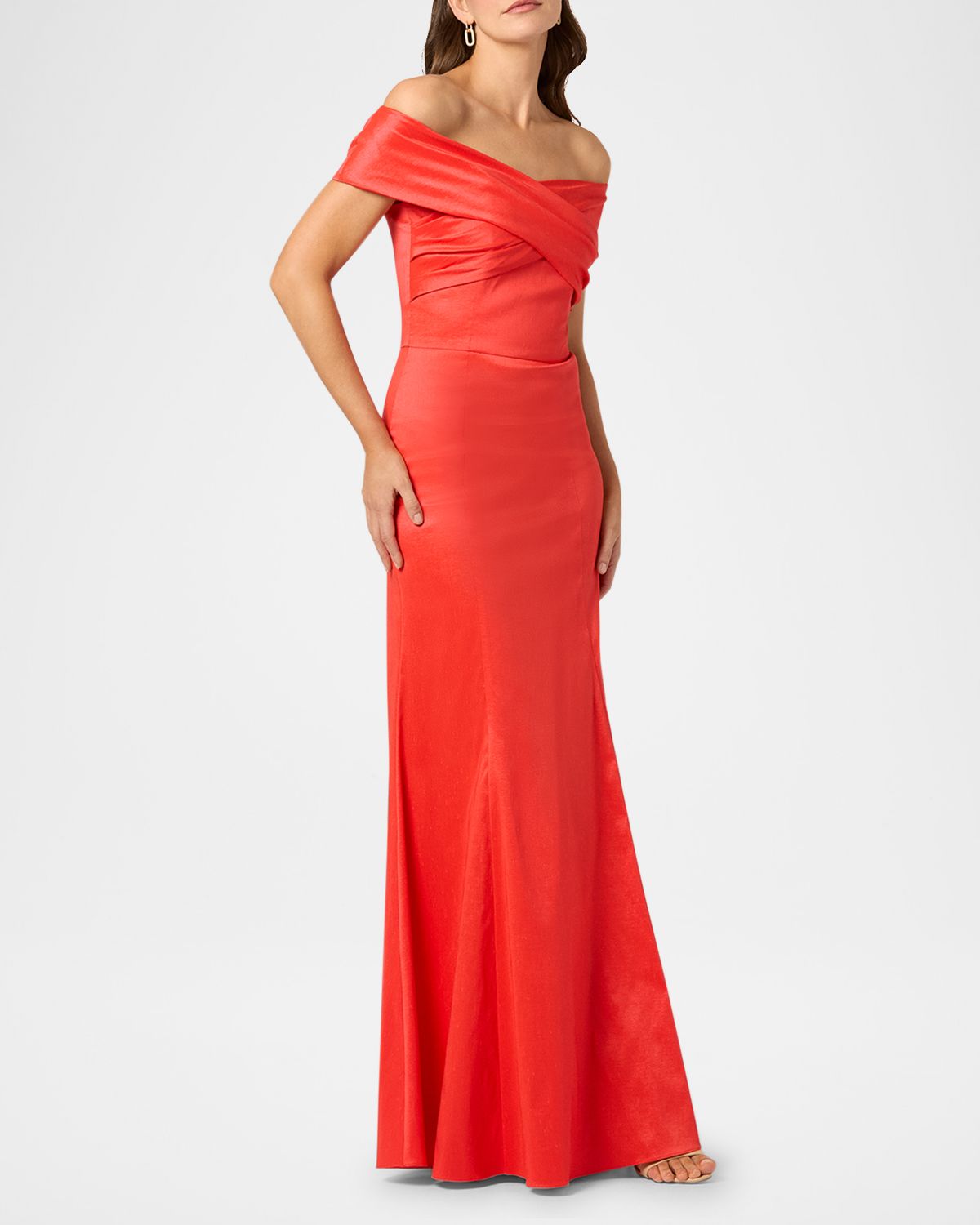Shoshanna Etta Pleated Off-Shoulder Gown