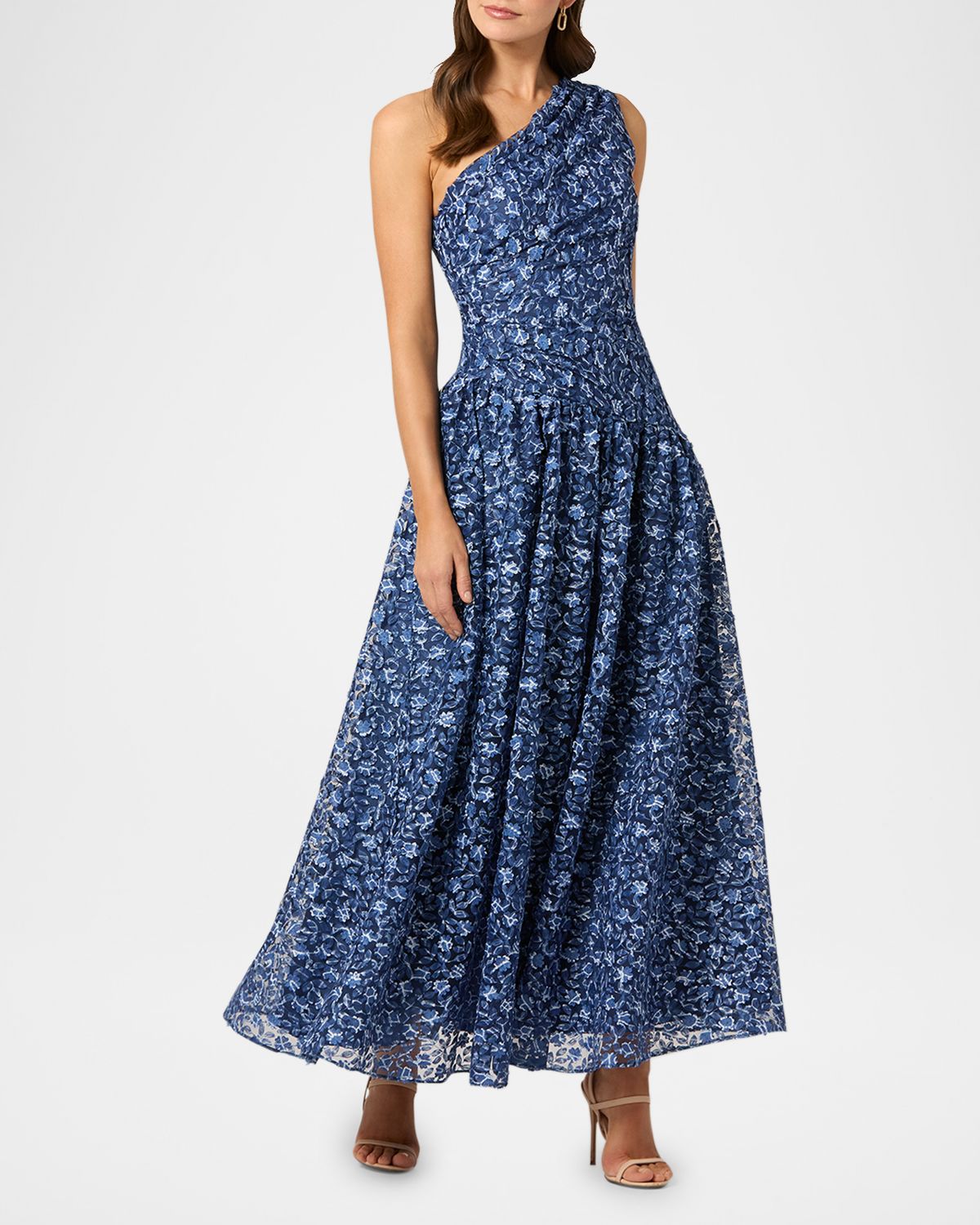 Shoshanna Embroidered One-Shoulder Maxi Dress