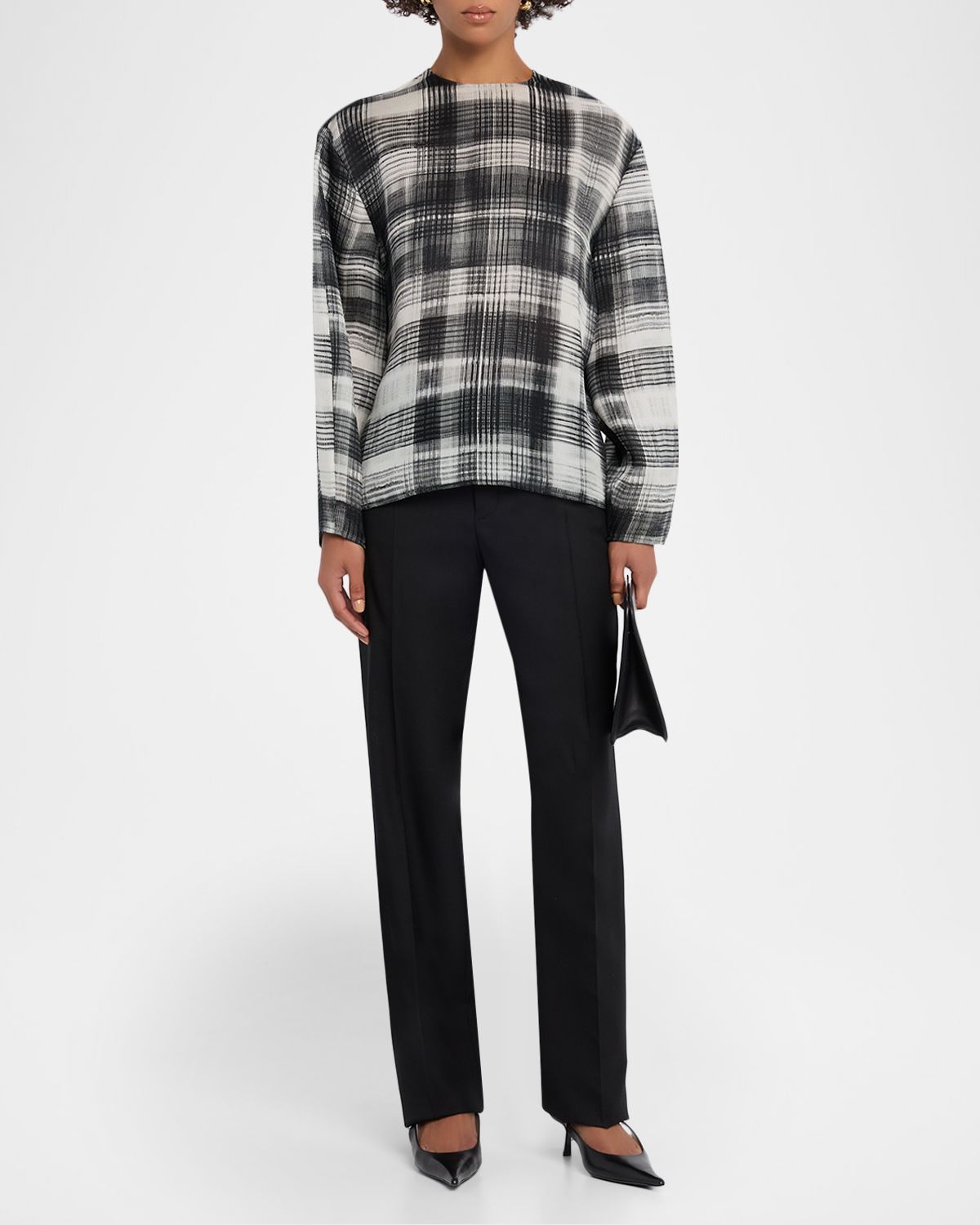 Brandon Maxwell Briggs Fur-Print Balloon-Sleeve Silk Blouse | Thumbnail 5