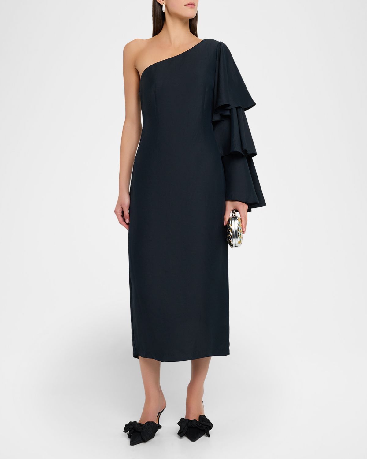 Rosie Assoulin Bidi Bidi Bom Bom Tiered-Sleeve Cocktail Dress