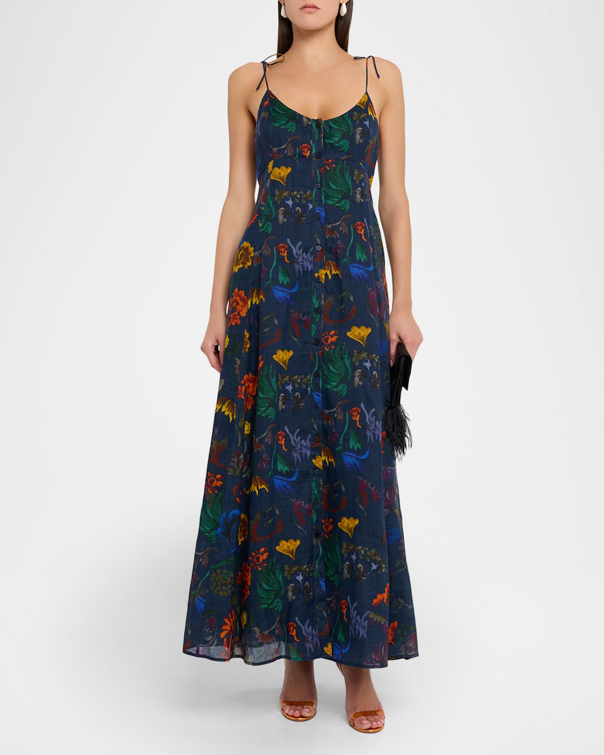 Rosie Assoulin High Garden Ramie Button-Front Sleeveless Maxi Dress