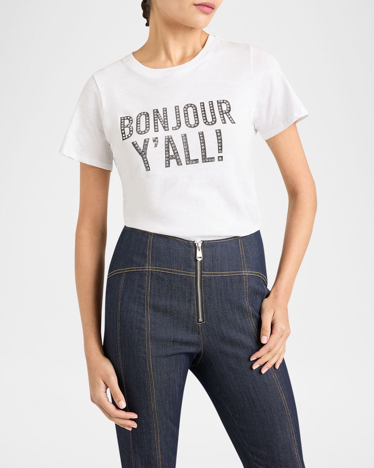Cinq a Sept Bonjour Y 'all Embellished Shrunken Tee | Thumbnail 3 Cinq a Sept Bonjour Y 'all Embellished Shrunken Tee | Thumbnail 3
