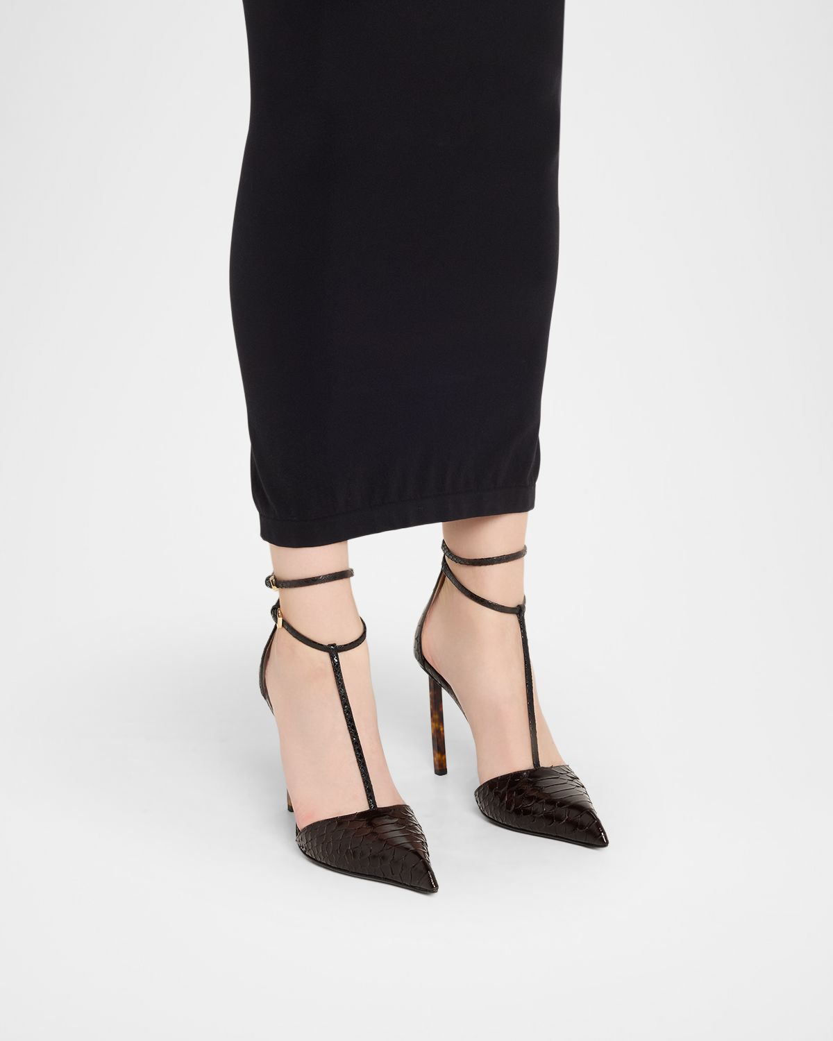 TOM FORD Python-Effect Stiletto T-Strap Pumps