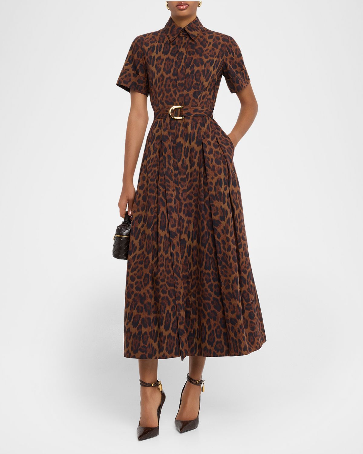 Adam Lippes Leighton Leopard-Print Belted Midi Shirtdress
