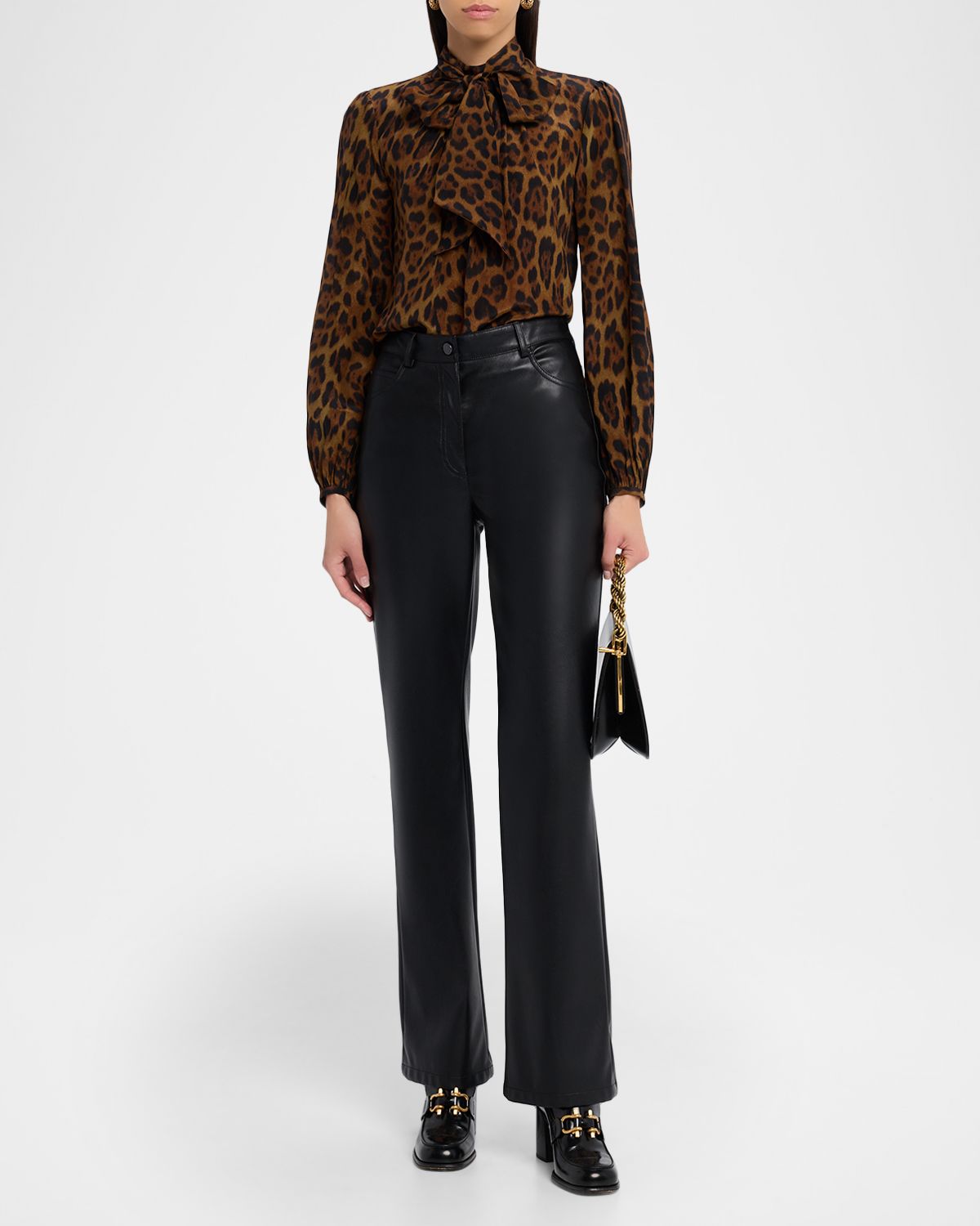 Adam Lippes Joan Leopard-Print Silk Scarf-Neck Blouse