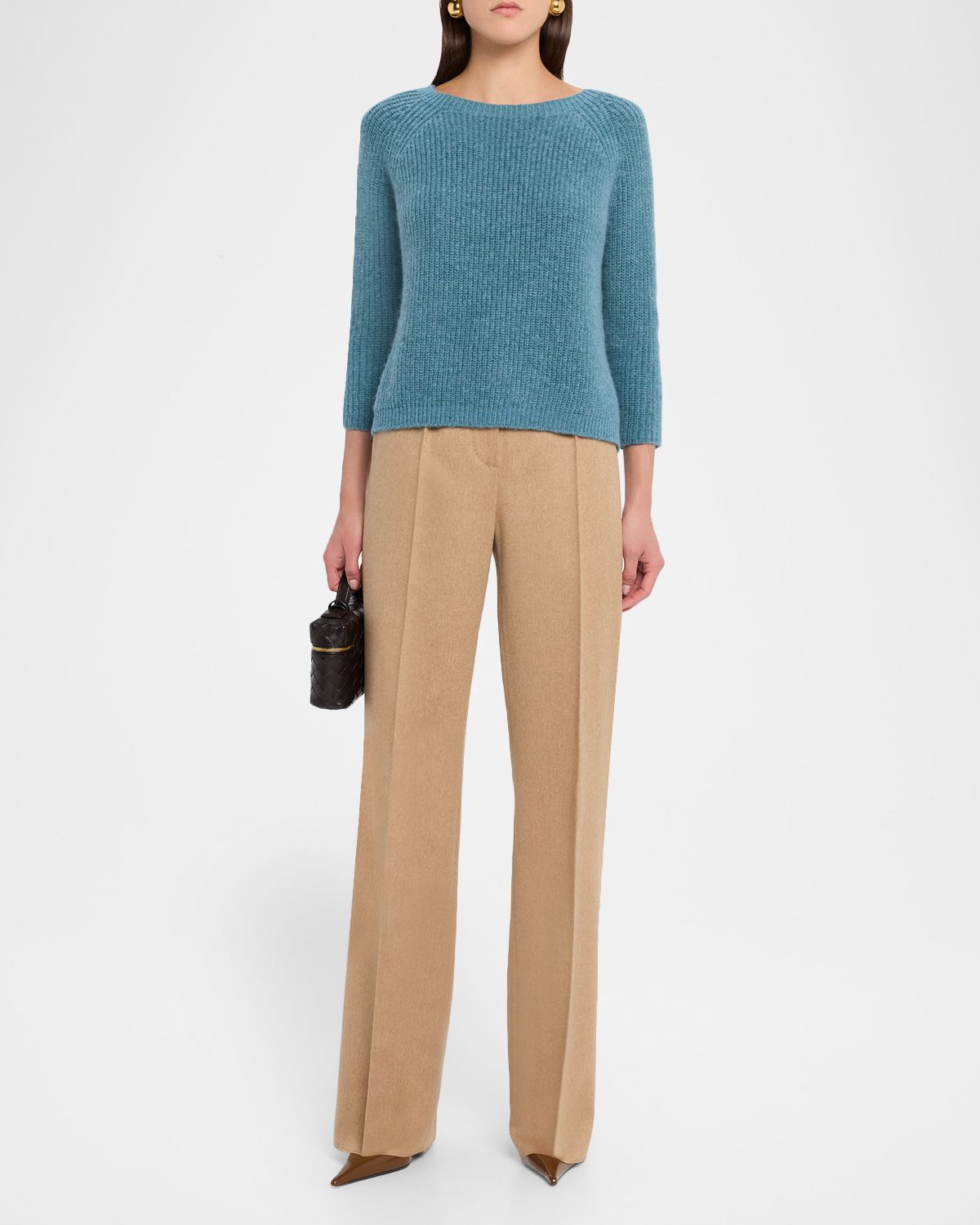 Max Mara Carbone Pleated Wool Straight-Leg Trousers