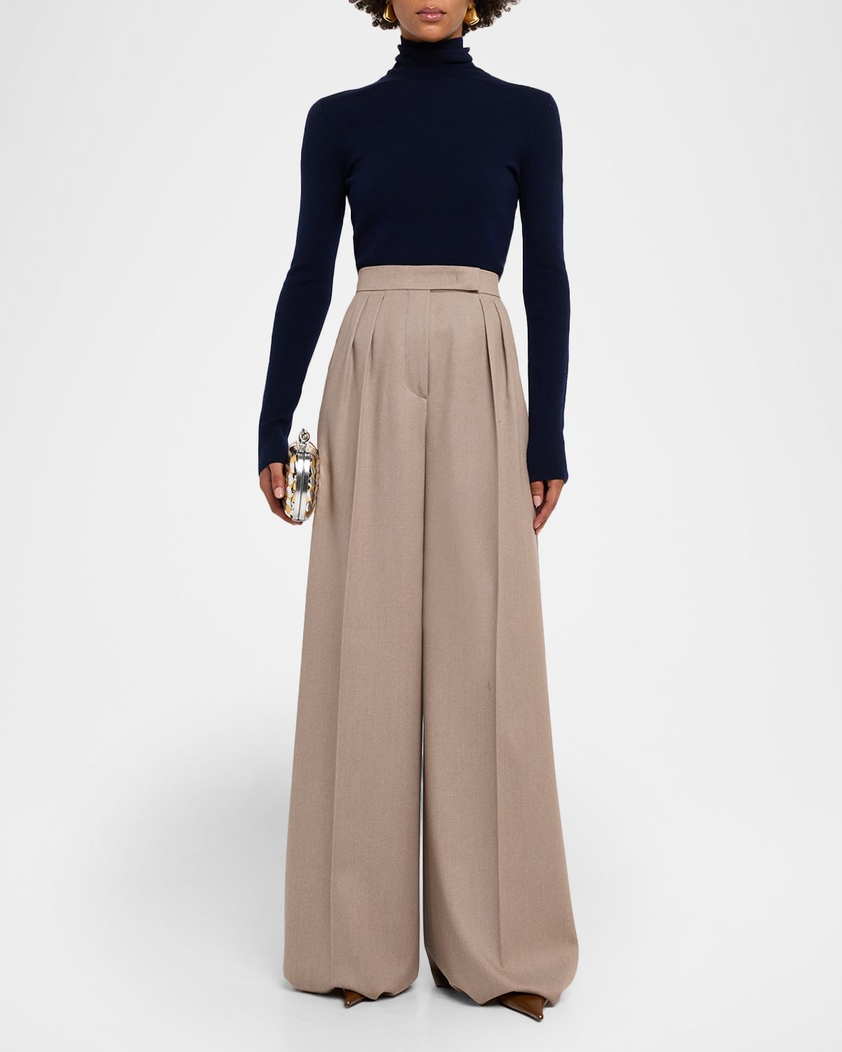 Max Mara Baden Pleated Wide-Leg Wool Pants