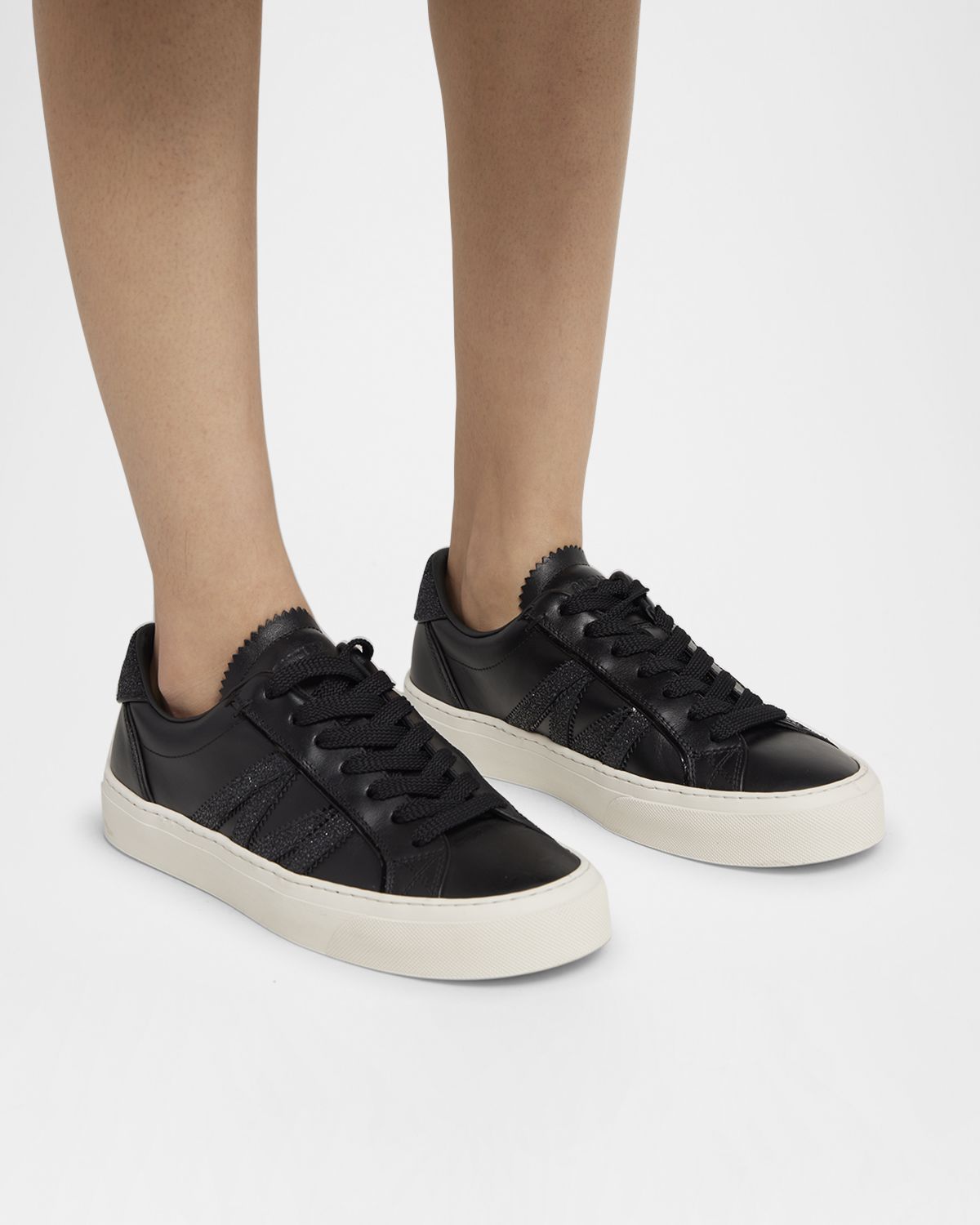 Moncler Monaco 2 Low-Top Glitter Leather Sneakers