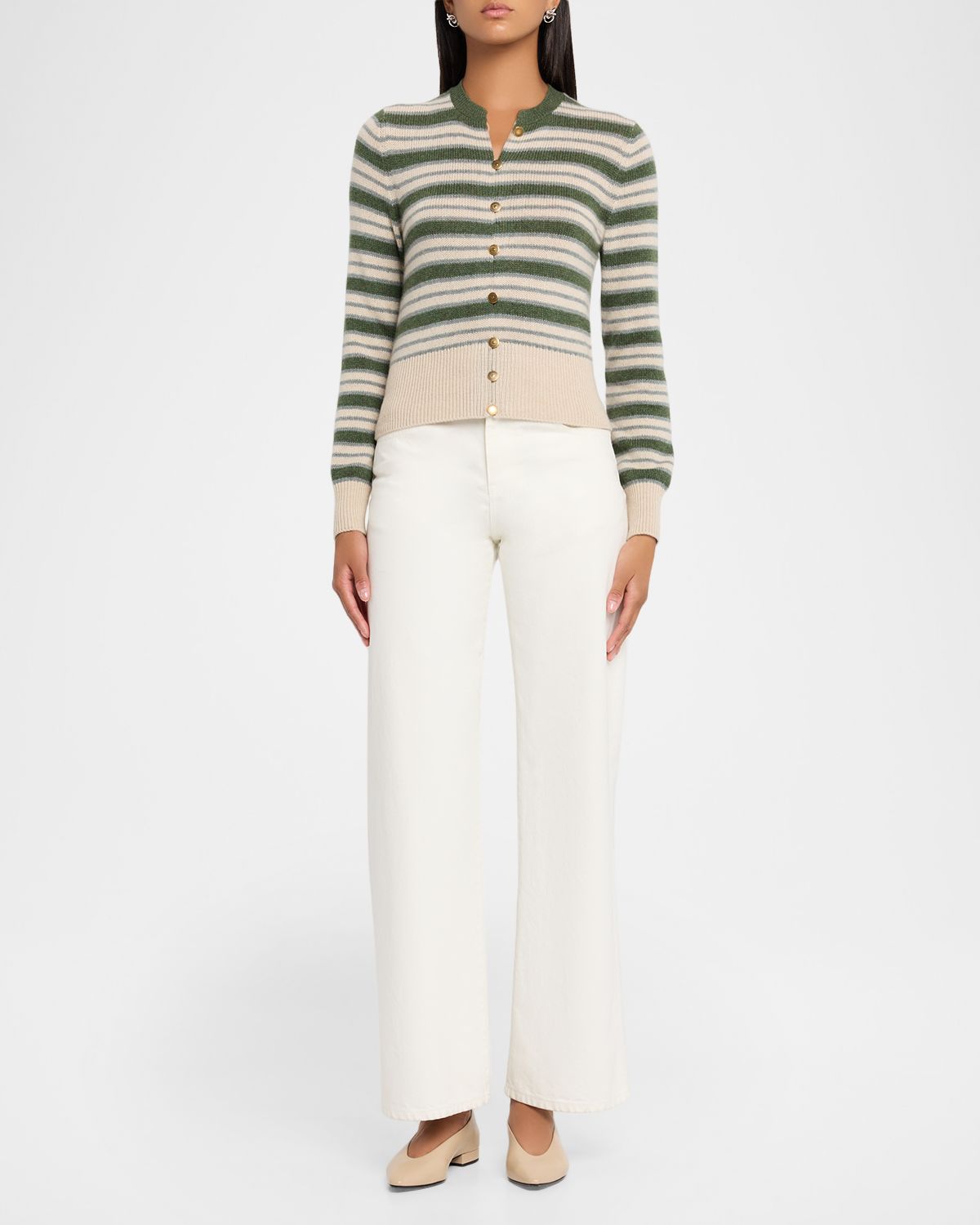 Loro Piana Fobello Striped Cashmere Crewneck Cardigan