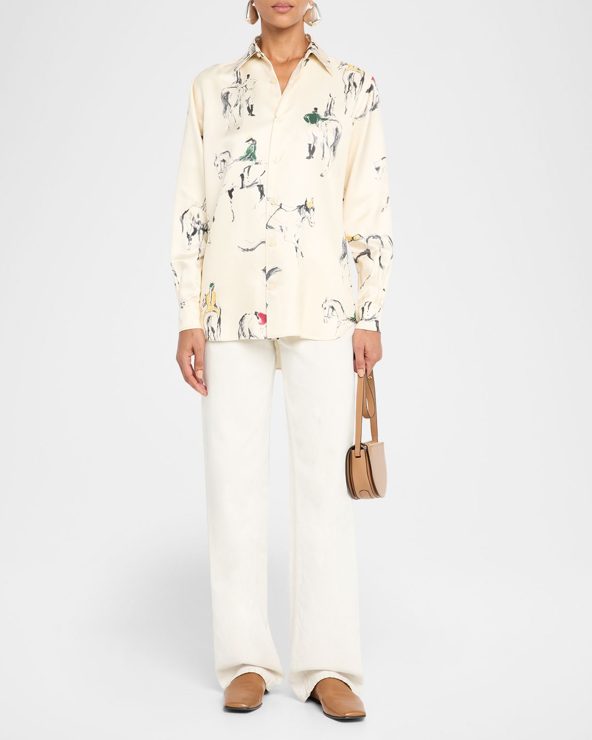 Loro Piana Thea Horse-Print Silk Button-Down Blouse