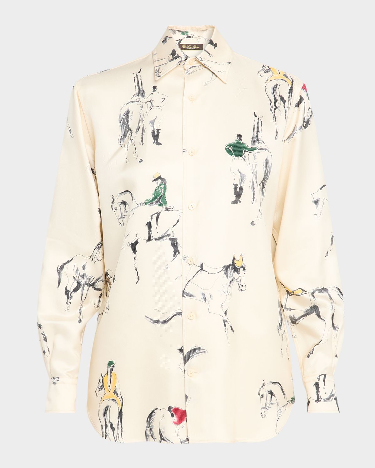 Loro Piana Thea Horse-Print Silk Button-Down Blouse