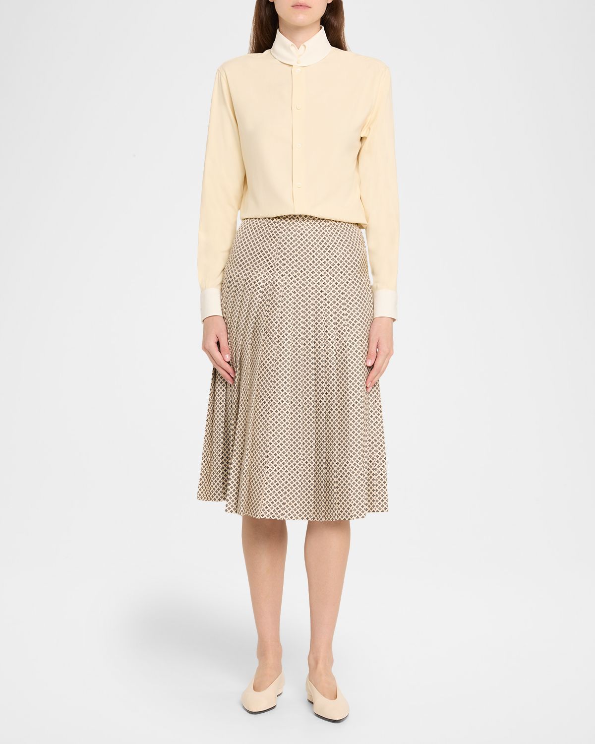 Loro Piana Clea Pleated Silk Midi Skirt